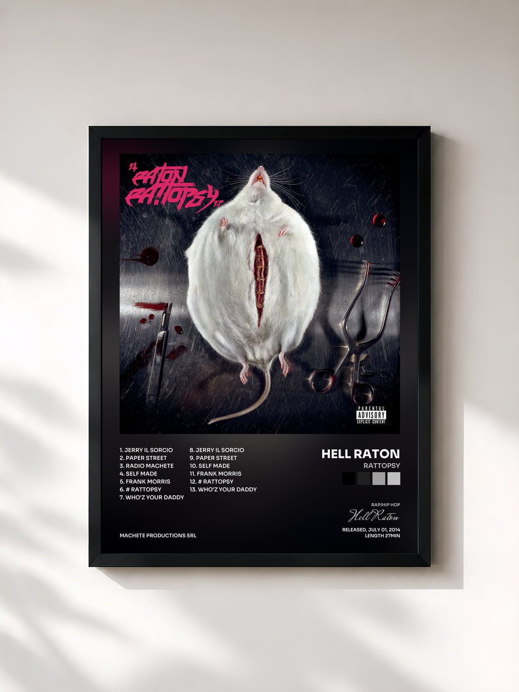 #noir Tableau de l'album Rattopsy de Hell Raton, cadre noir, imprimé et encadré en France