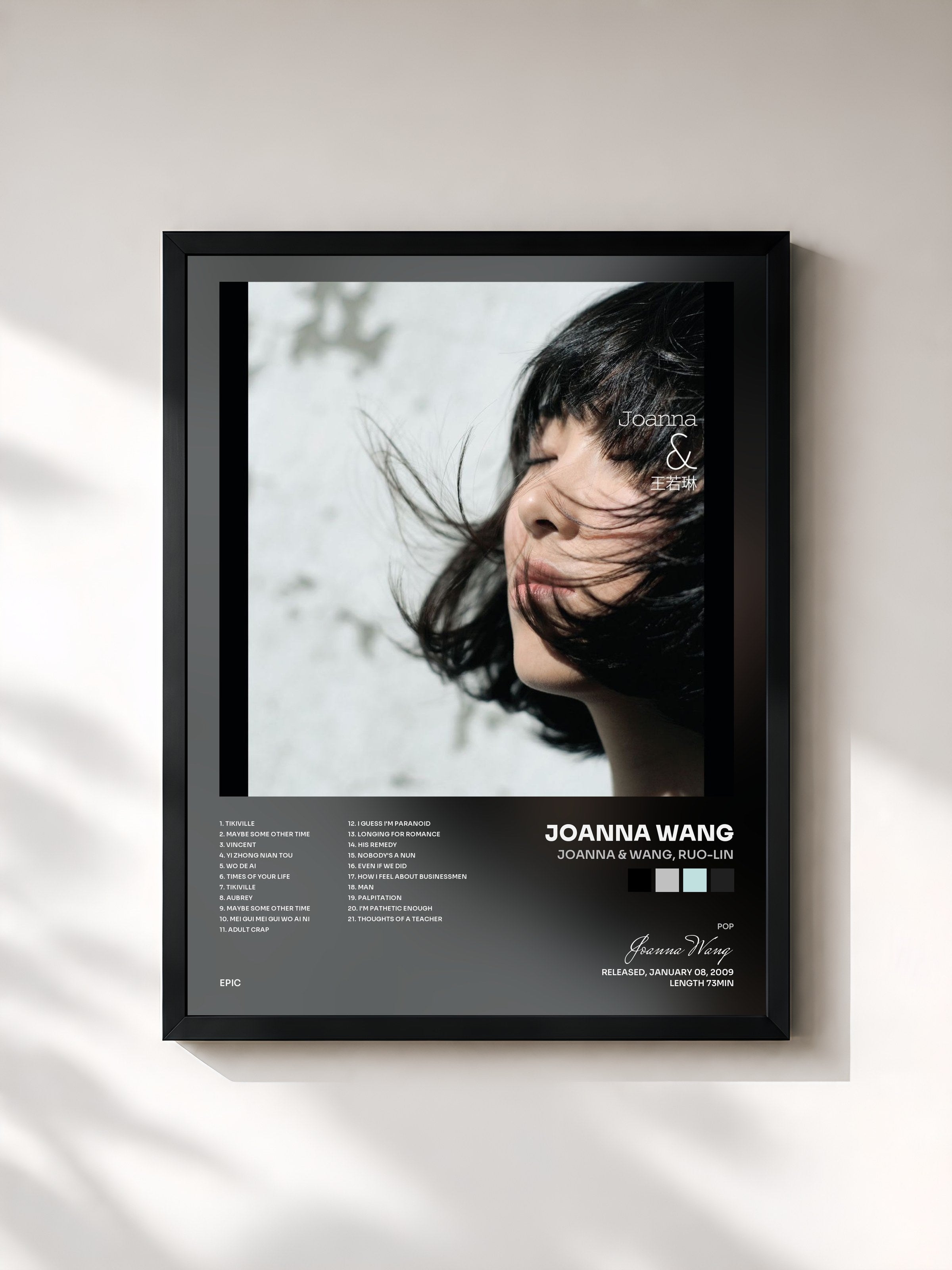 #noir Tableau de l'album Joanna & Wang, Ruo-Lin de Joanna Wang, cadre noir, imprimé et encadré en France
