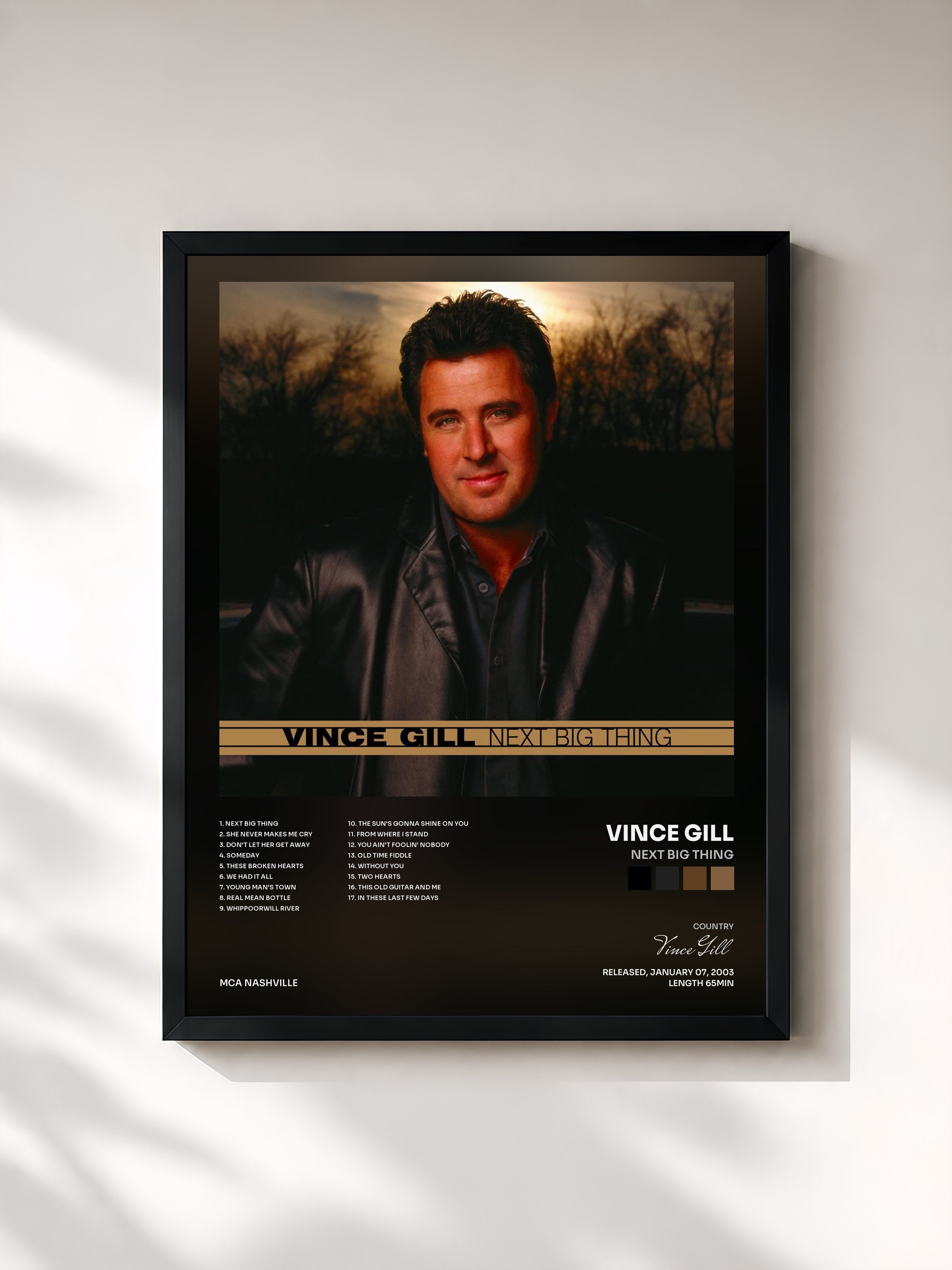 #noir Tableau de l'album Next Big Thing de Vince Gill, cadre noir, imprimé et encadré en France