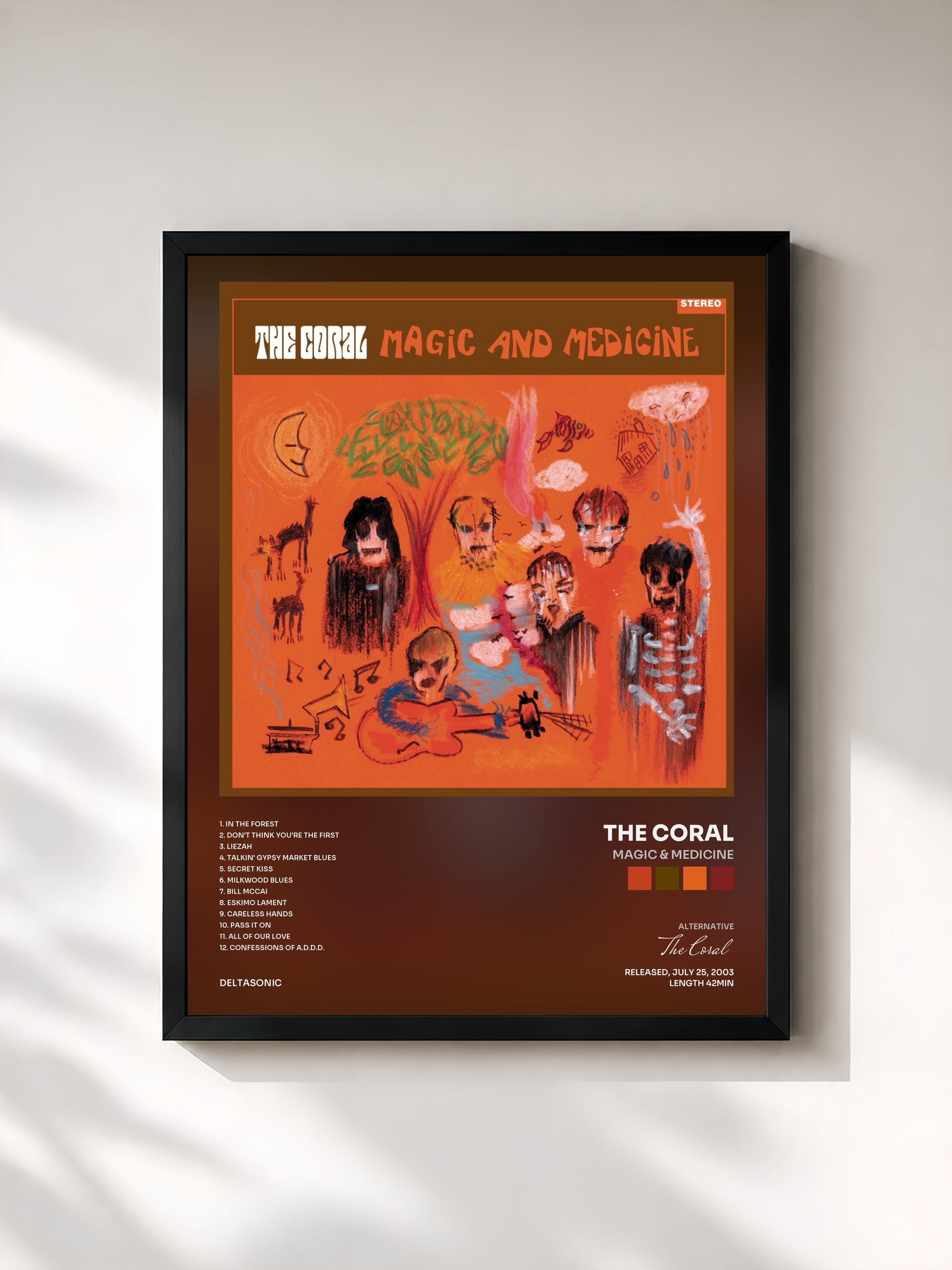 #noir Tableau de l'album Magic & Medicine de The Coral, cadre noir, imprimé et encadré en France