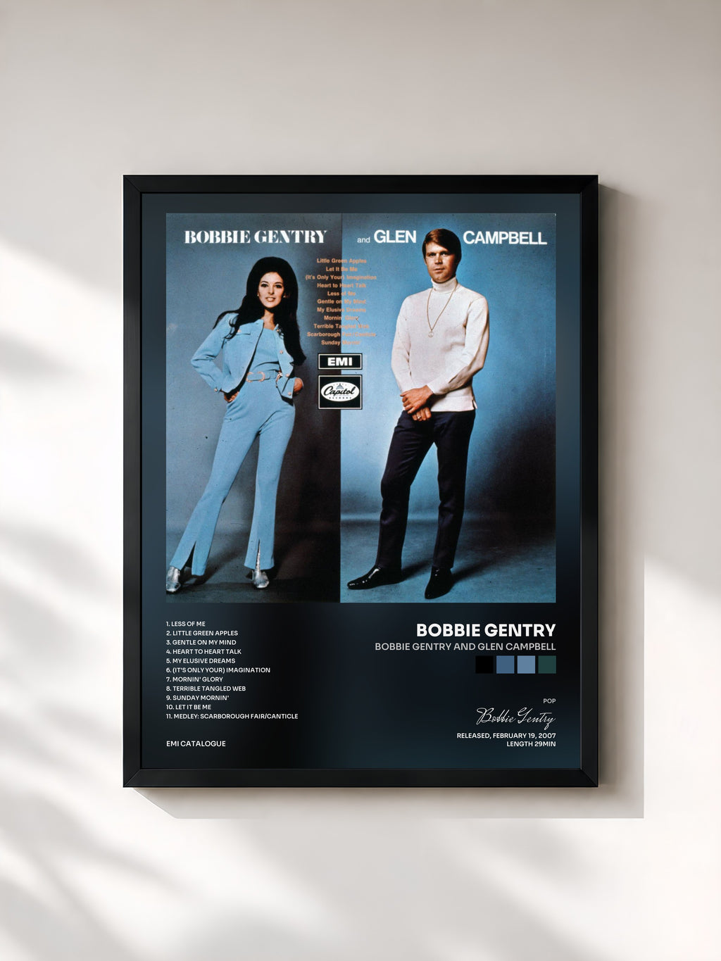 #noir Tableau de l'album Bobbie Gentry And Glen Campbell de Bobbie Gentry, cadre noir, imprimé et encadré en France