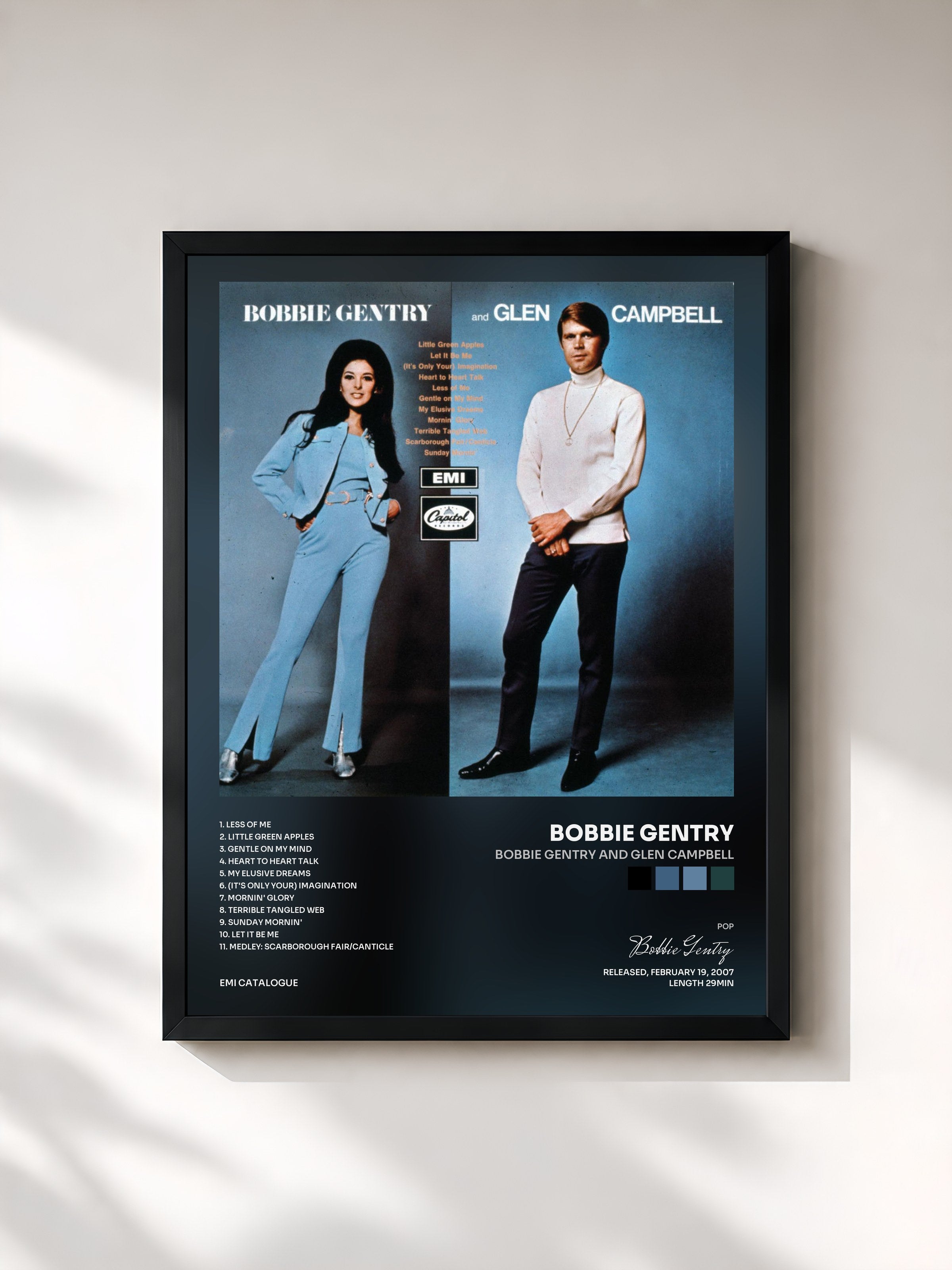 #noir Tableau de l'album Bobbie Gentry And Glen Campbell de Bobbie Gentry, cadre noir, imprimé et encadré en France