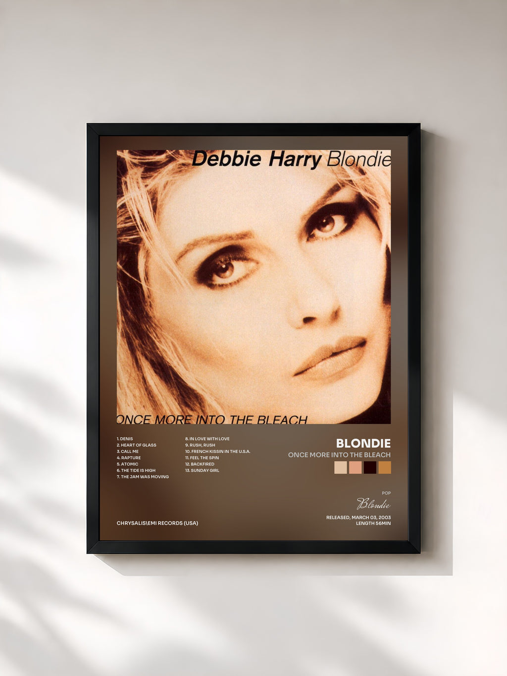 #noir Tableau de l'album Once More Into The Bleach de Blondie, cadre noir, imprimé et encadré en France