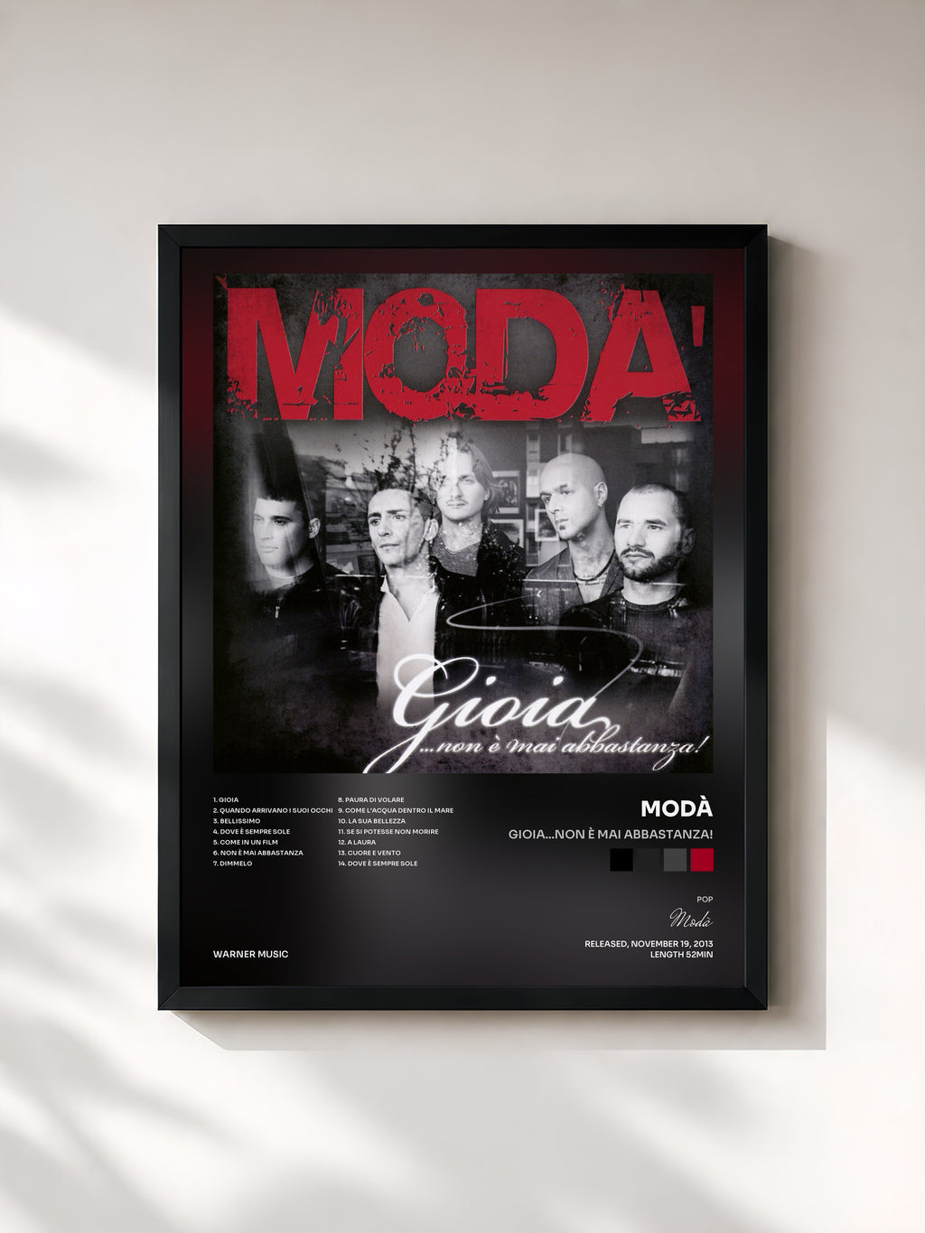 #noir Tableau de l'album Gioia...non è mai abbastanza! de Modà, cadre noir, imprimé et encadré en France