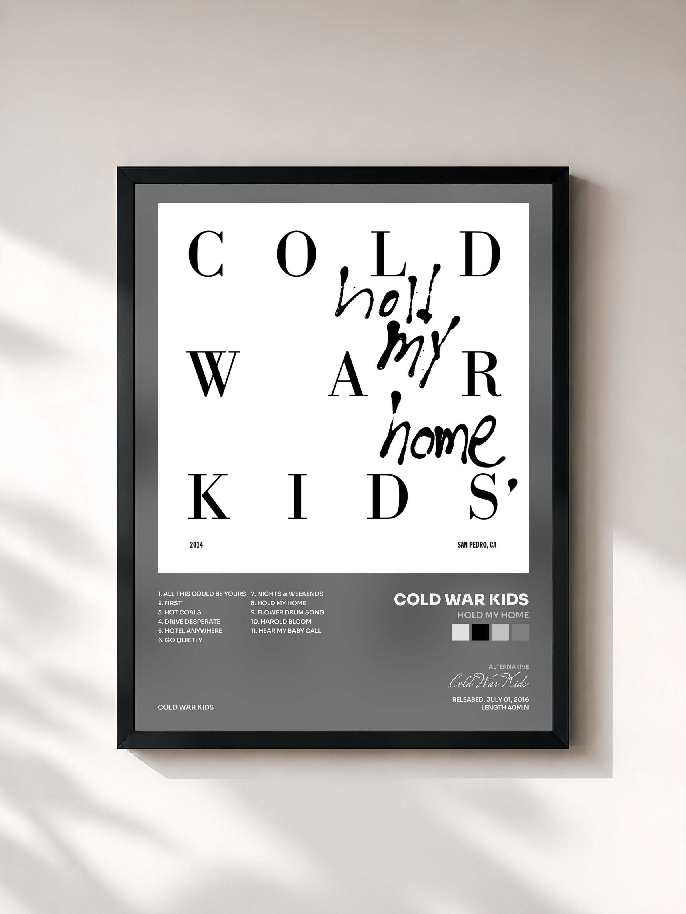 #noir Tableau de l'album Hold My Home de Cold War Kids, cadre noir, imprimé et encadré en France