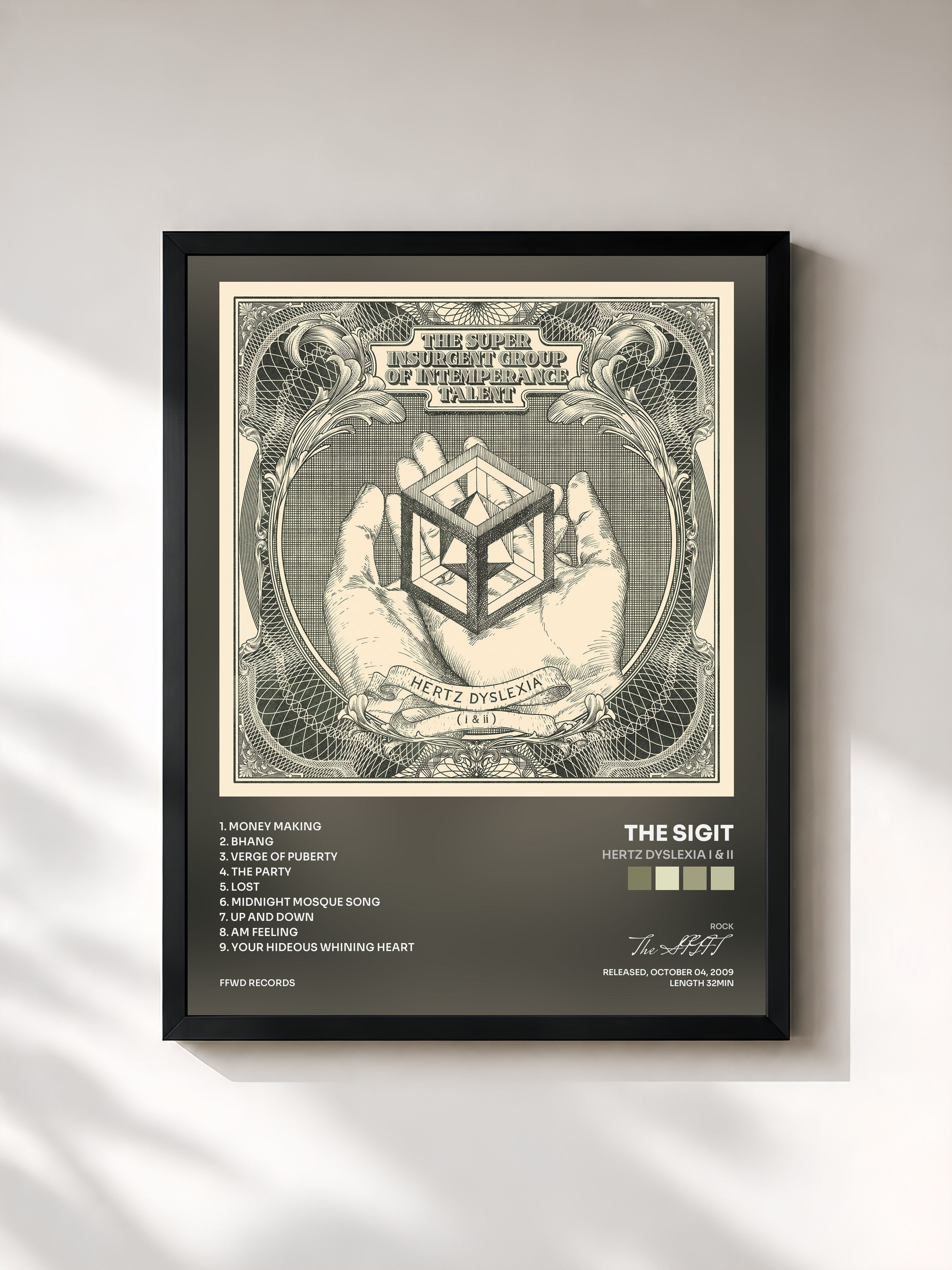 #noir Tableau de l'album Hertz Dyslexia I & II de The SIGIT, cadre noir, imprimé et encadré en France