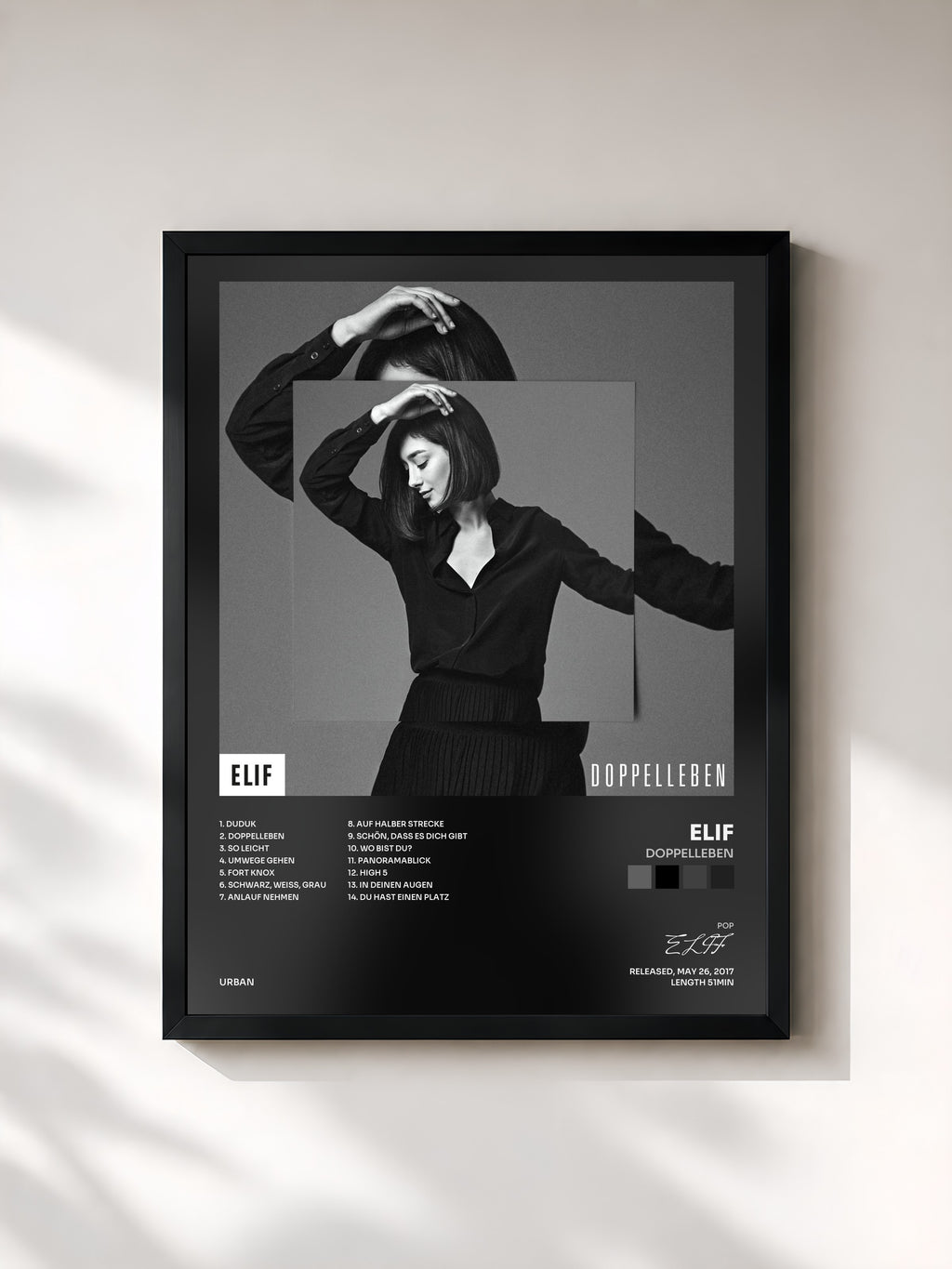 #noir Tableau de l'album Doppelleben de ELIF, cadre noir, imprimé et encadré en France