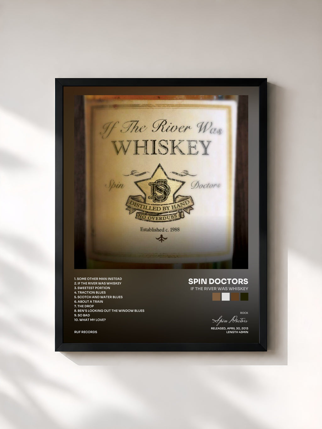#noir Tableau de l'album If the River Was Whiskey de Spin Doctors, cadre noir, imprimé et encadré en France