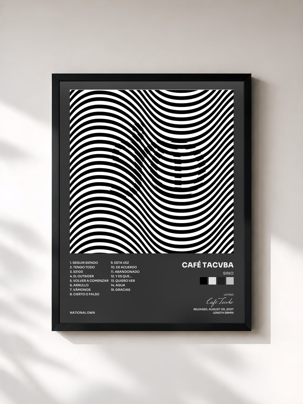 #noir Tableau de l'album SINO de Café Tacvba, cadre noir, imprimé et encadré en France
