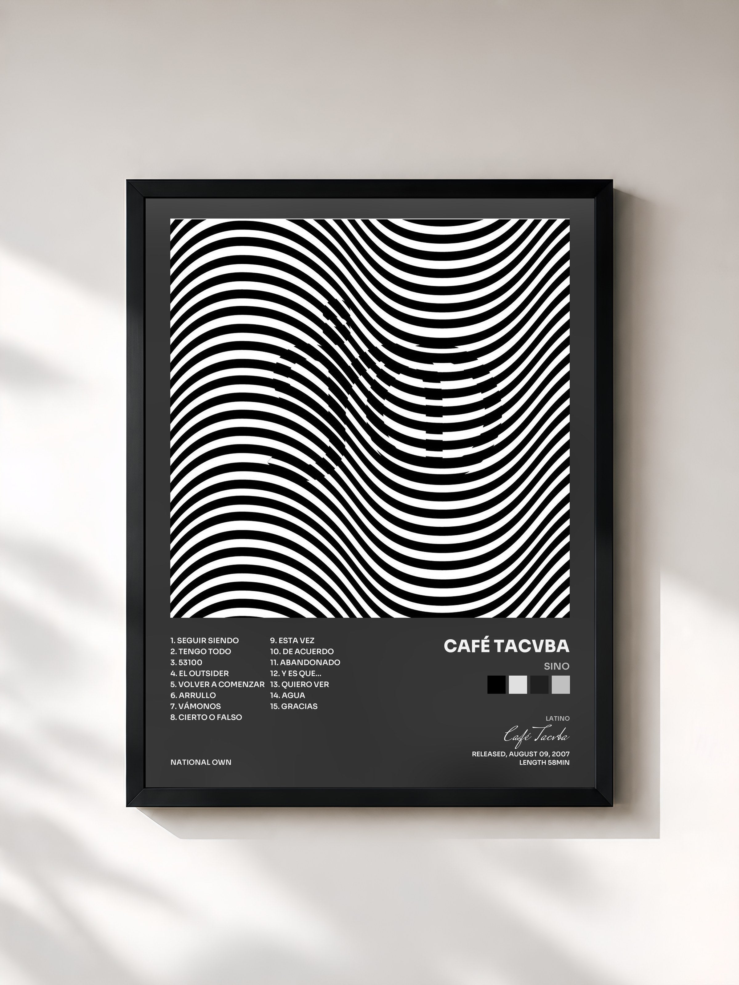 #noir Tableau de l'album SINO de Café Tacvba, cadre noir, imprimé et encadré en France