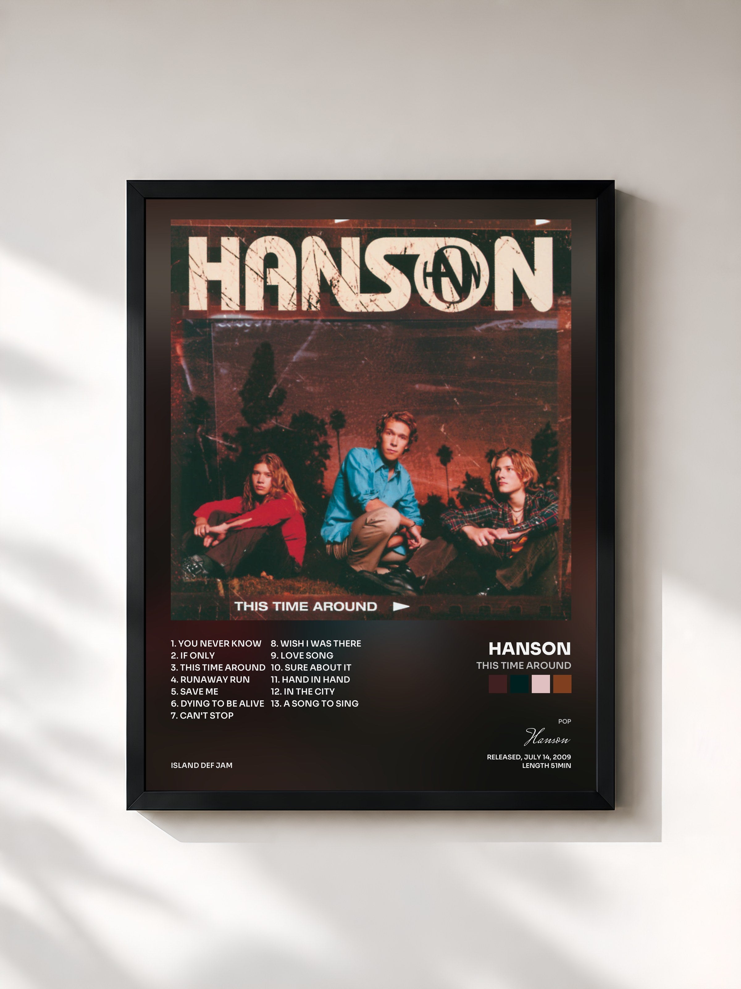 #noir Tableau de l'album This Time Around de Hanson, cadre noir, imprimé et encadré en France