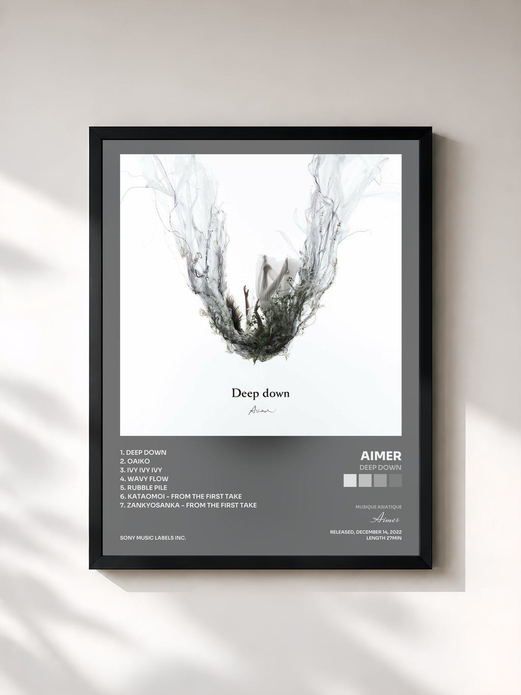 #noir Tableau de l'album Deep down de Aimer, cadre noir, imprimé et encadré en France