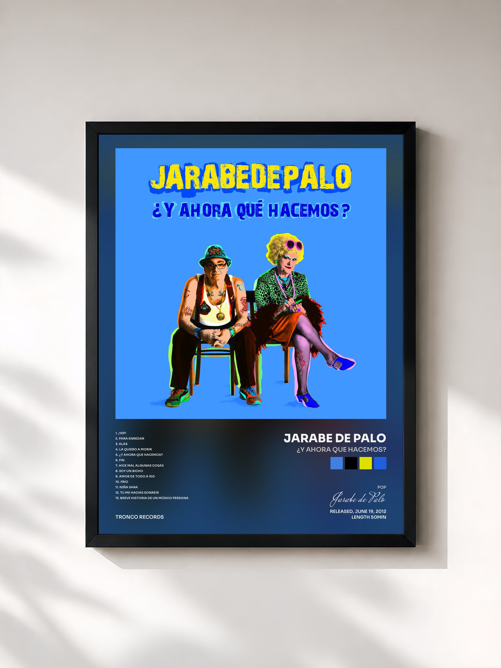 #noir Tableau de l'album ¿Y Ahora Que Hacemos? de Jarabe de Palo, cadre noir, imprimé et encadré en France