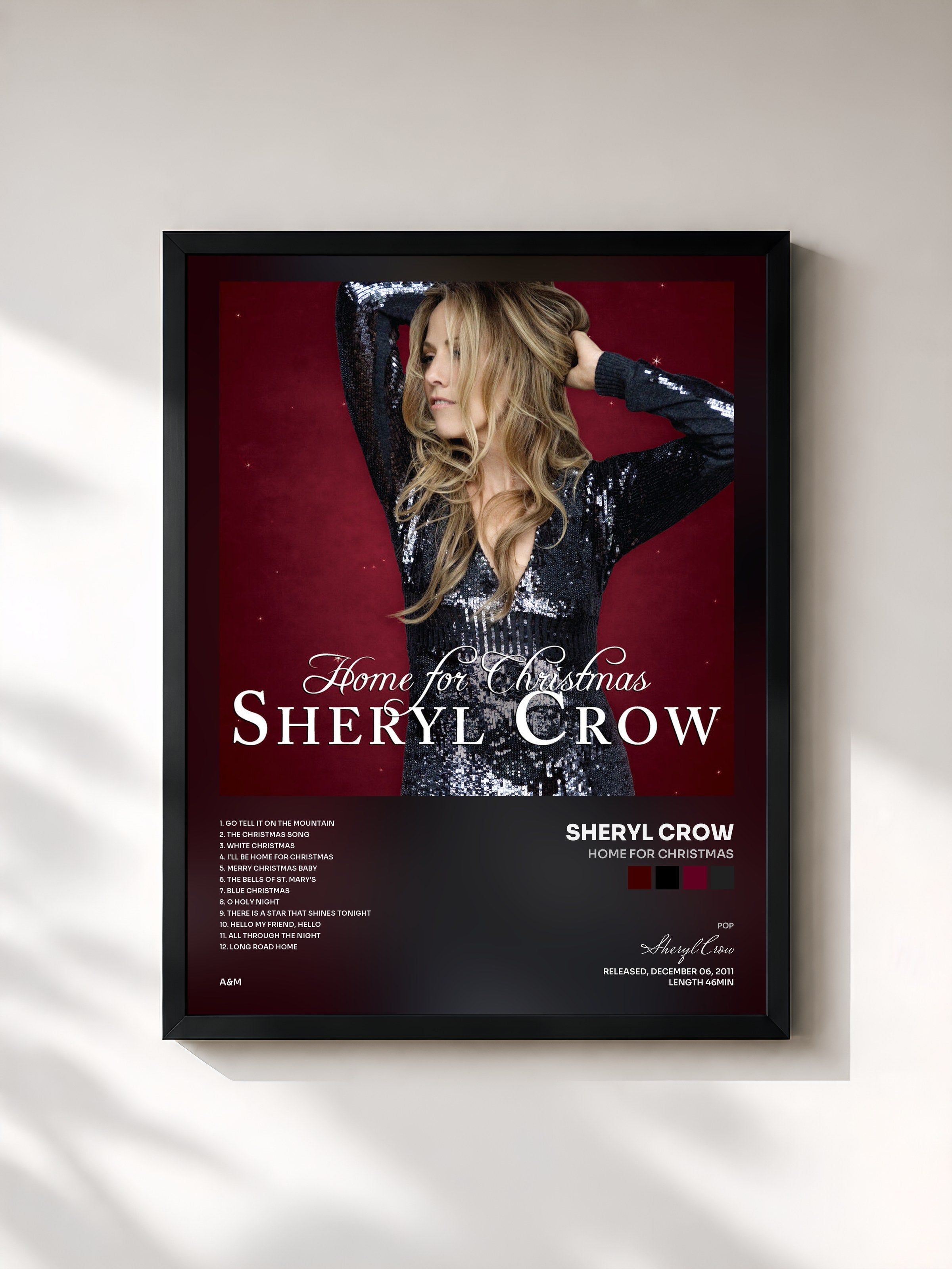 #noir Tableau de l'album Home For Christmas de Sheryl Crow, cadre noir, imprimé et encadré en France