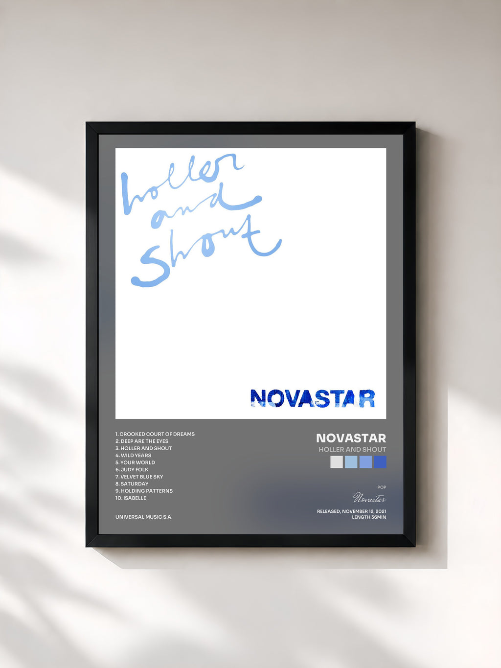 #noir Tableau de l'album Holler And Shout de Novastar, cadre noir, imprimé et encadré en France