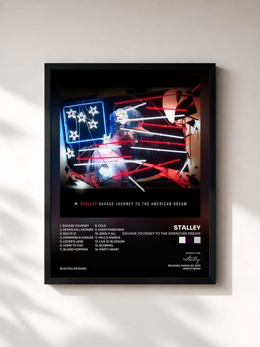 #noir Tableau de l'album Savage Journey to the American Dream de Stalley, cadre noir, imprimé et encadré en France