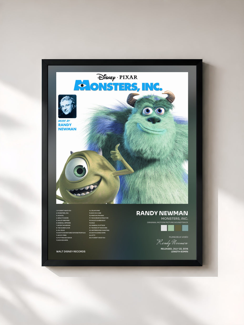 #noir Tableau de l'album Monsters, Inc. (Original Motion Picture Soundtrack) de Randy Newman, cadre noir, imprimé et encadré en France