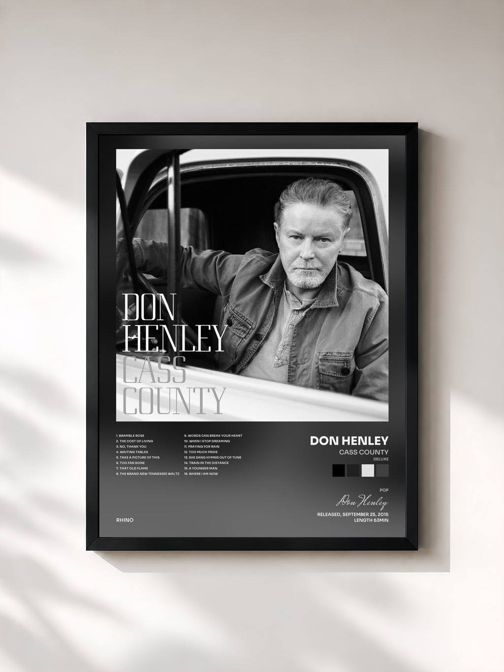 #noir Tableau de l'album Cass County (Deluxe) de Don Henley, cadre noir, imprimé et encadré en France