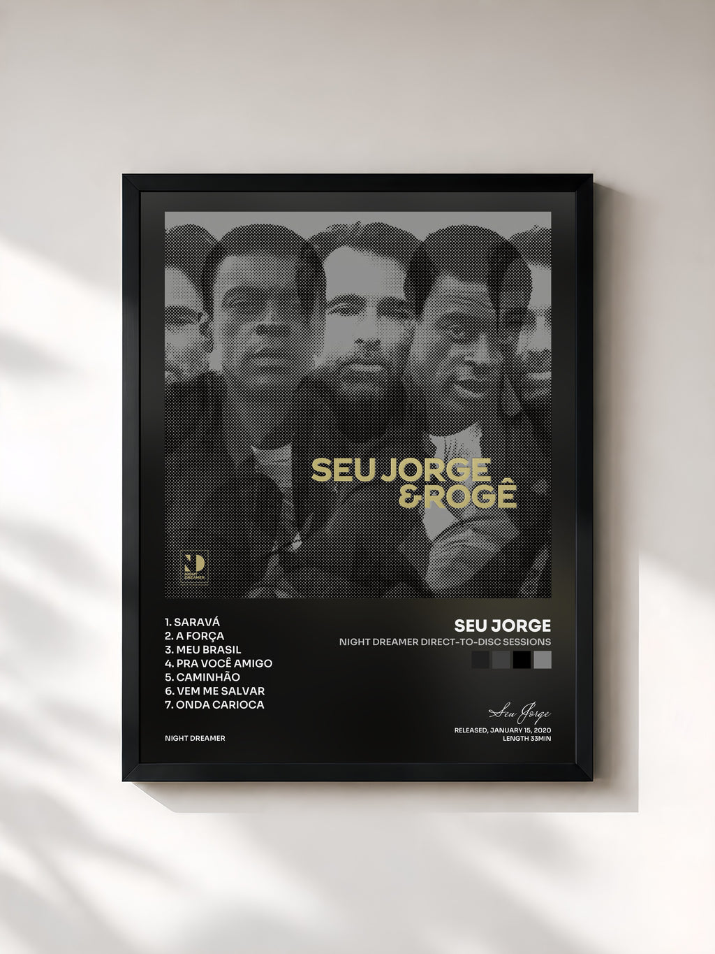 #noir Tableau de l'album Night Dreamer Direct-To-Disc Sessions de Seu Jorge, cadre noir, imprimé et encadré en France