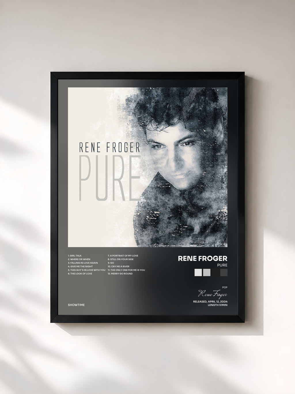 #noir Tableau de l'album Pure de Rene Froger, cadre noir, imprimé et encadré en France