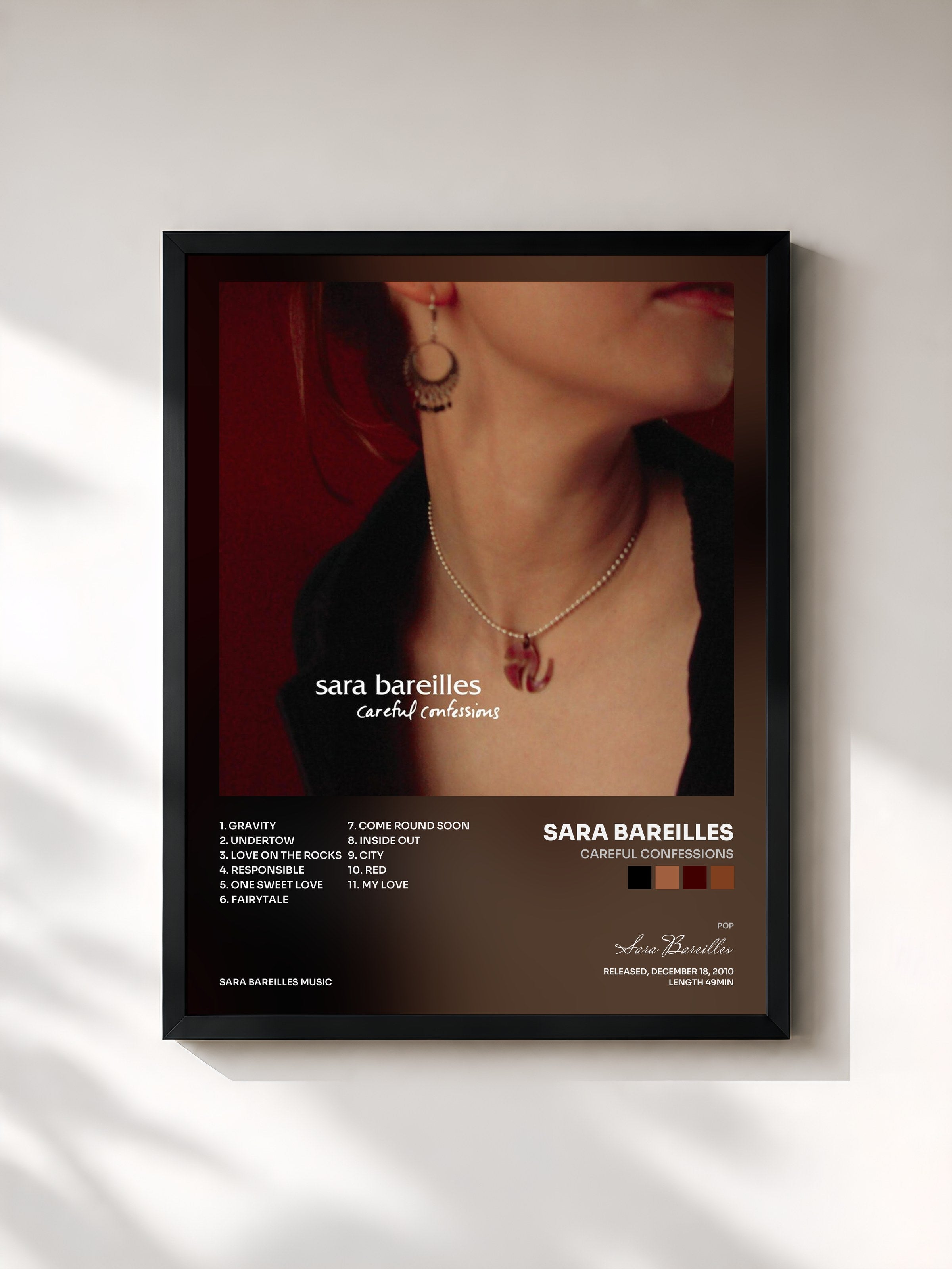 #noir Tableau de l'album Careful Confessions de Sara Bareilles, cadre noir, imprimé et encadré en France