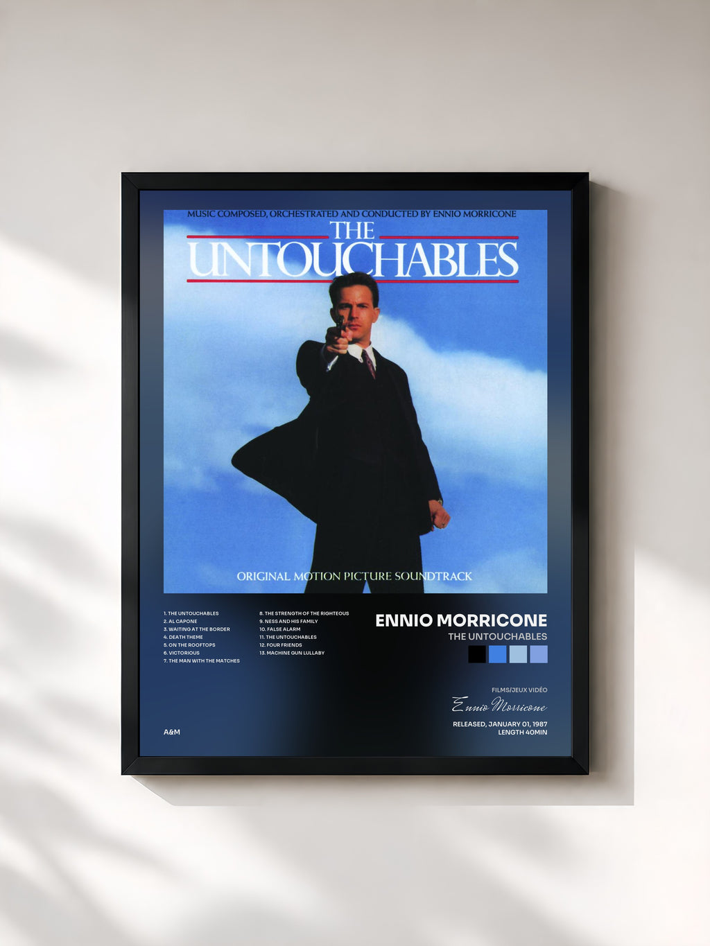 #noir Tableau de l'album The Untouchables de Ennio Morricone, cadre noir, imprimé et encadré en France