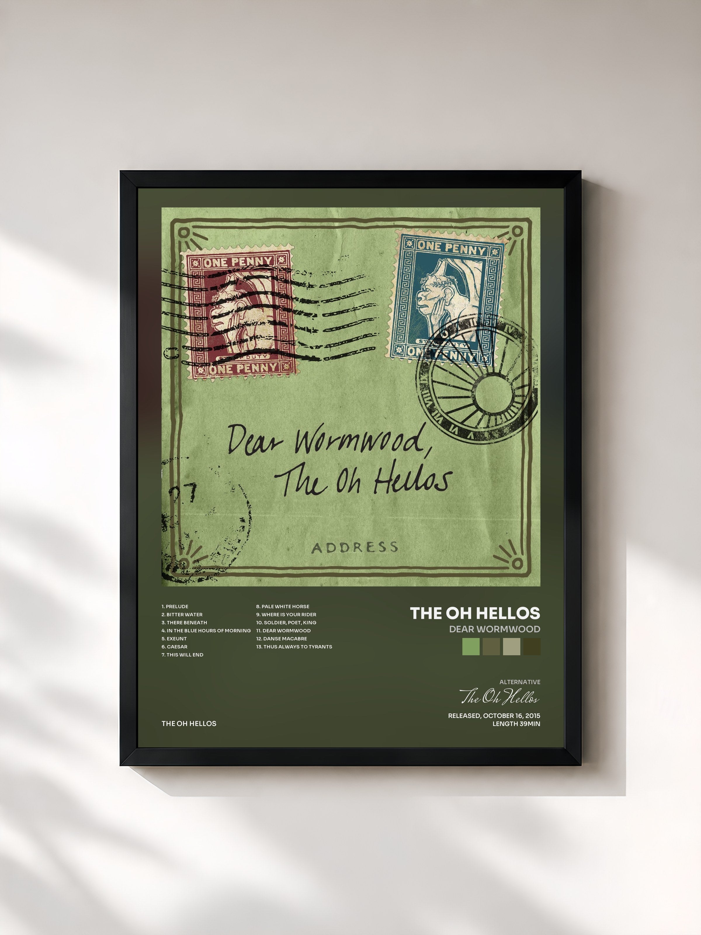 #noir Tableau de l'album Dear Wormwood de The Oh Hellos, cadre noir, imprimé et encadré en France