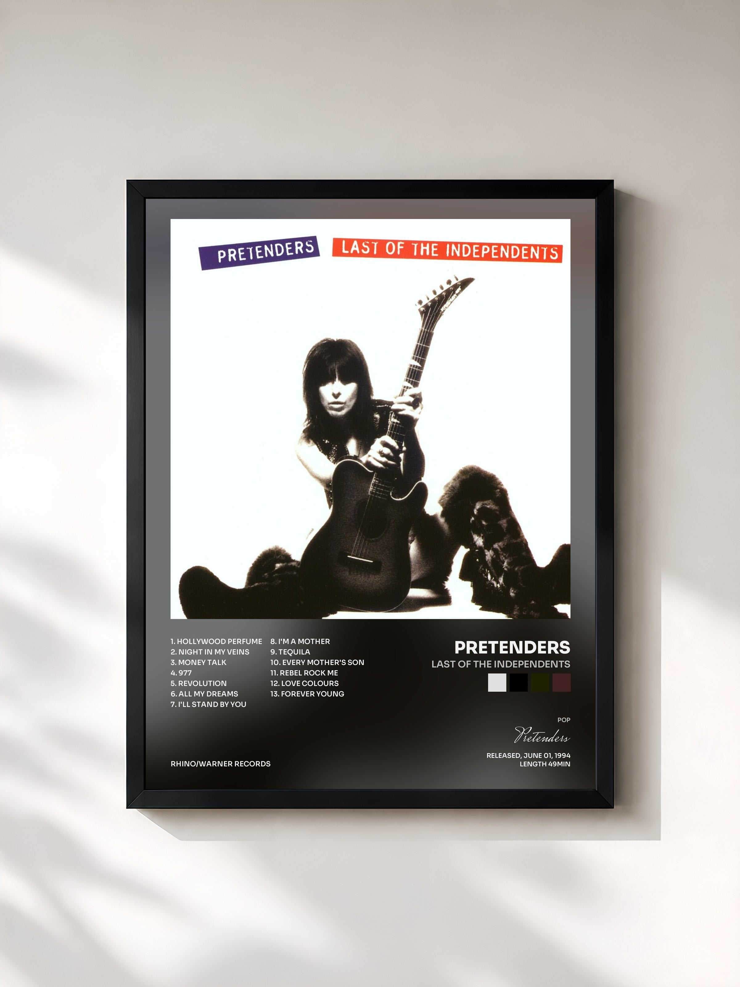 #noir Tableau de l'album Last of the Independents de Pretenders, cadre noir, imprimé et encadré en France