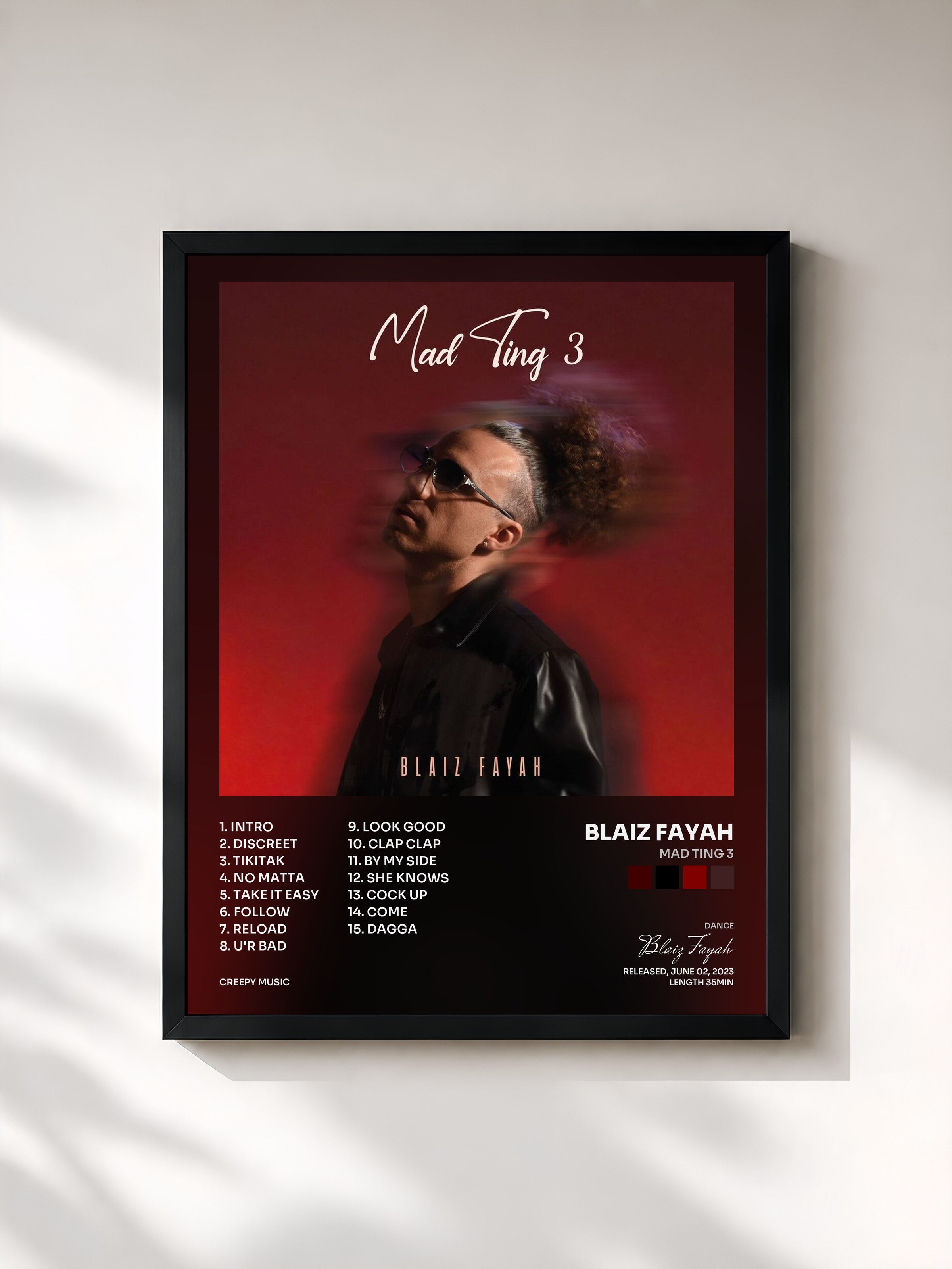 #noir Tableau de l'album Mad Ting 3 de Blaiz Fayah, cadre noir, imprimé et encadré en France