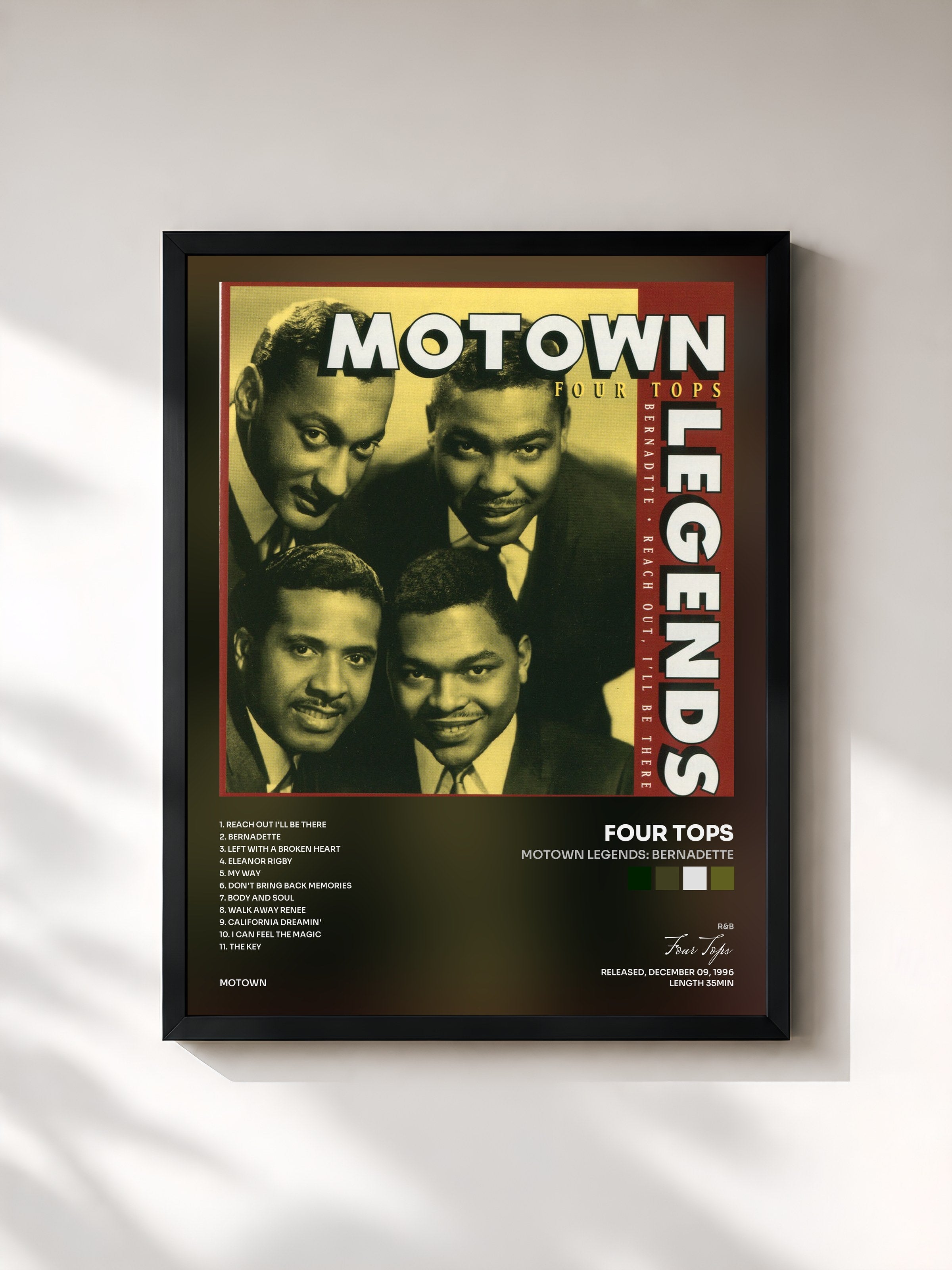 #noir Tableau de l'album Motown Legends: Bernadette de Four Tops, cadre noir, imprimé et encadré en France