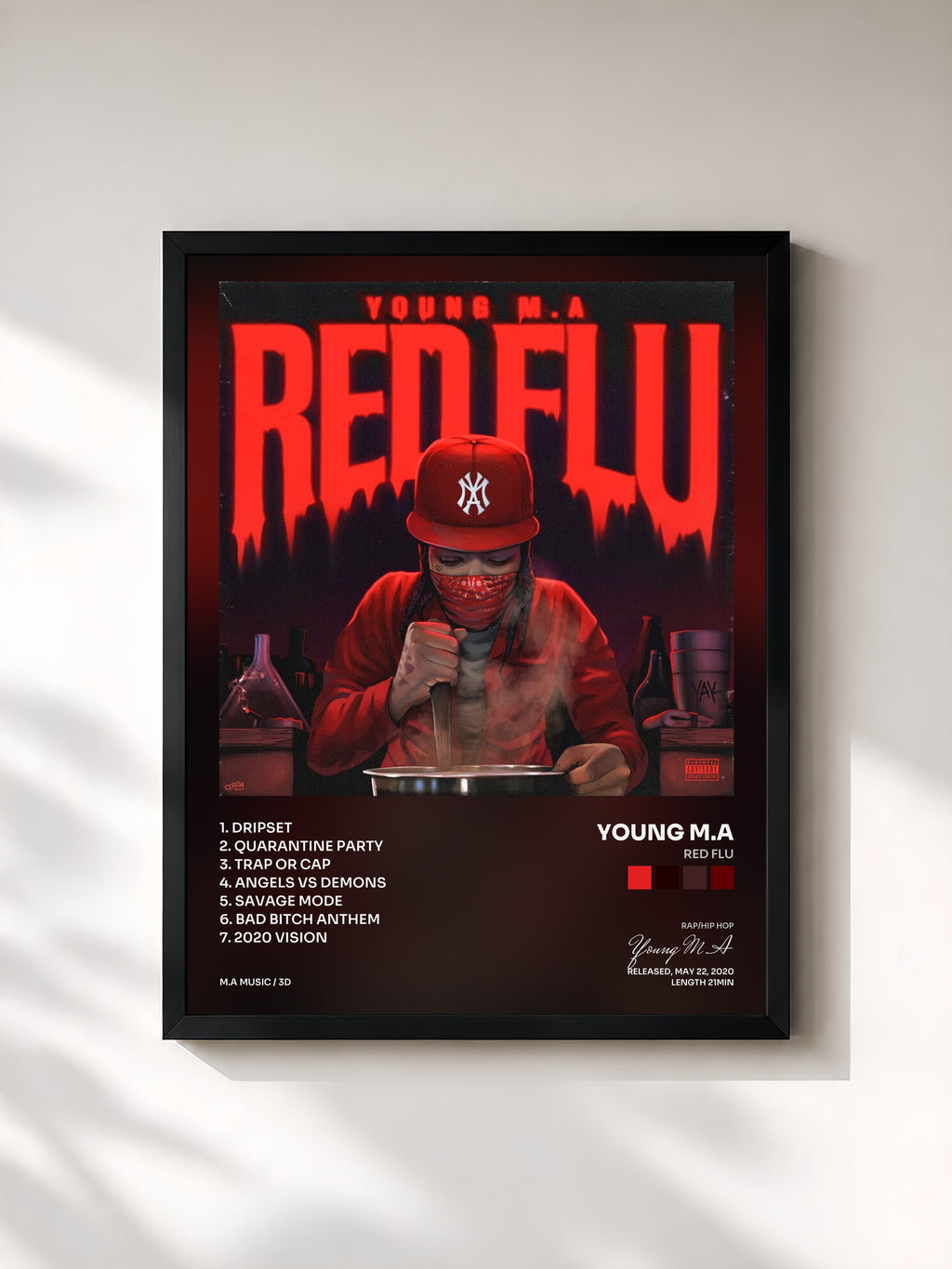 #noir Tableau de l'album Red Flu de Young M.A, cadre noir, imprimé et encadré en France