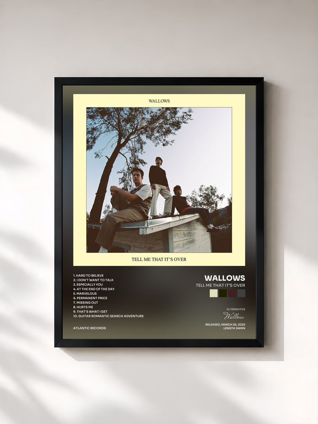 #noir Tableau de l'album Tell Me That It’s Over de Wallows, cadre noir, imprimé et encadré en France