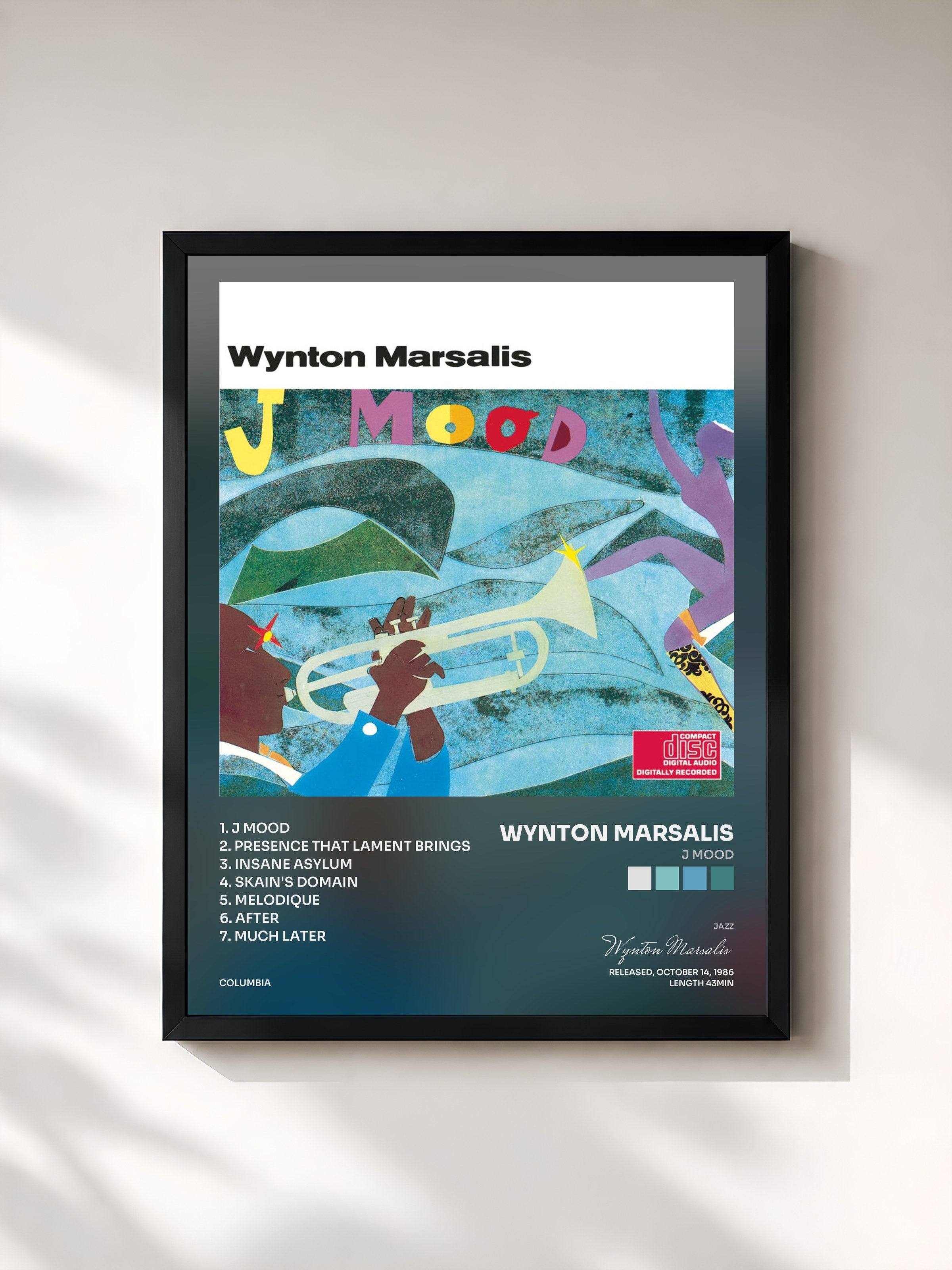 #noir Tableau de l'album J Mood de Wynton Marsalis, cadre noir, imprimé et encadré en France