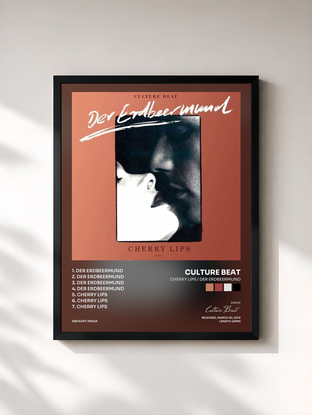 #noir Tableau de l'album Cherry Lips / Der Erdbeermund de Culture Beat, cadre noir, imprimé et encadré en France