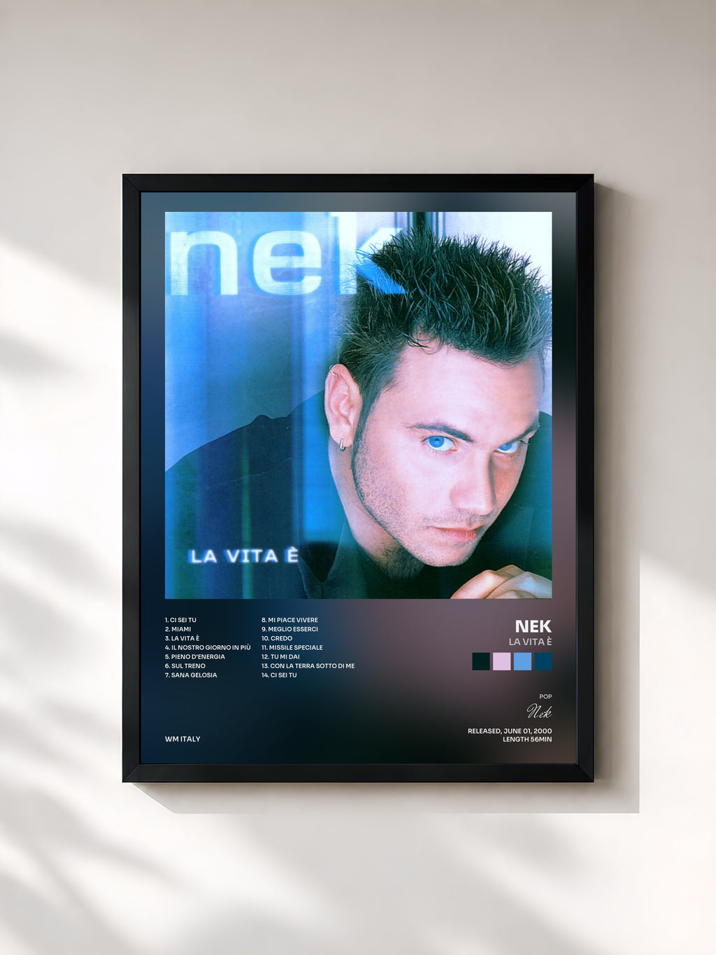 #noir Tableau de l'album La vita è de Nek, cadre noir, imprimé et encadré en France