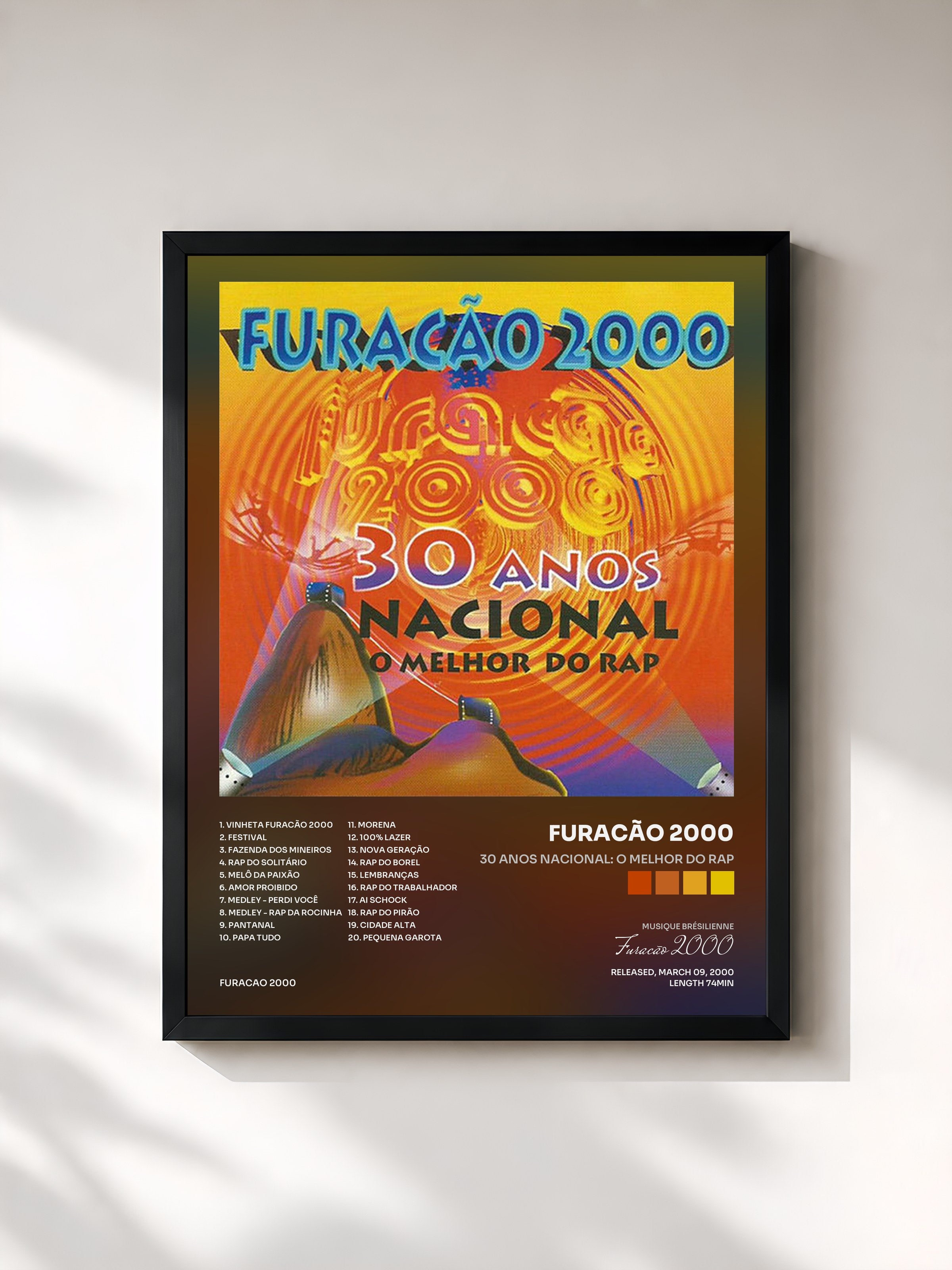 #noir Tableau de l'album 30 Anos Nacional: O Melhor do Rap de Furacão 2000, cadre noir, imprimé et encadré en France