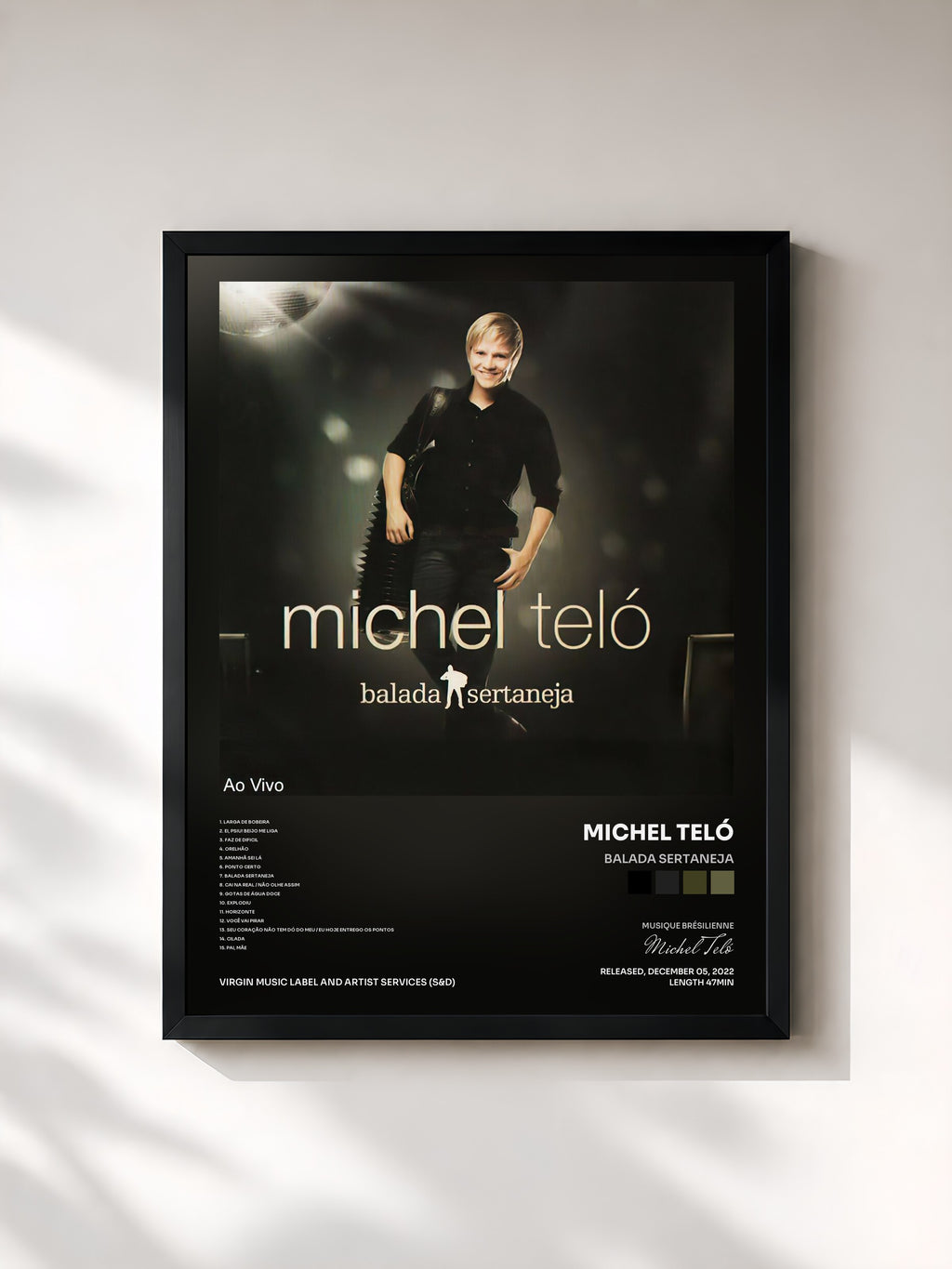 #noir Tableau de l'album Balada Sertaneja de Michel Teló, cadre noir, imprimé et encadré en France