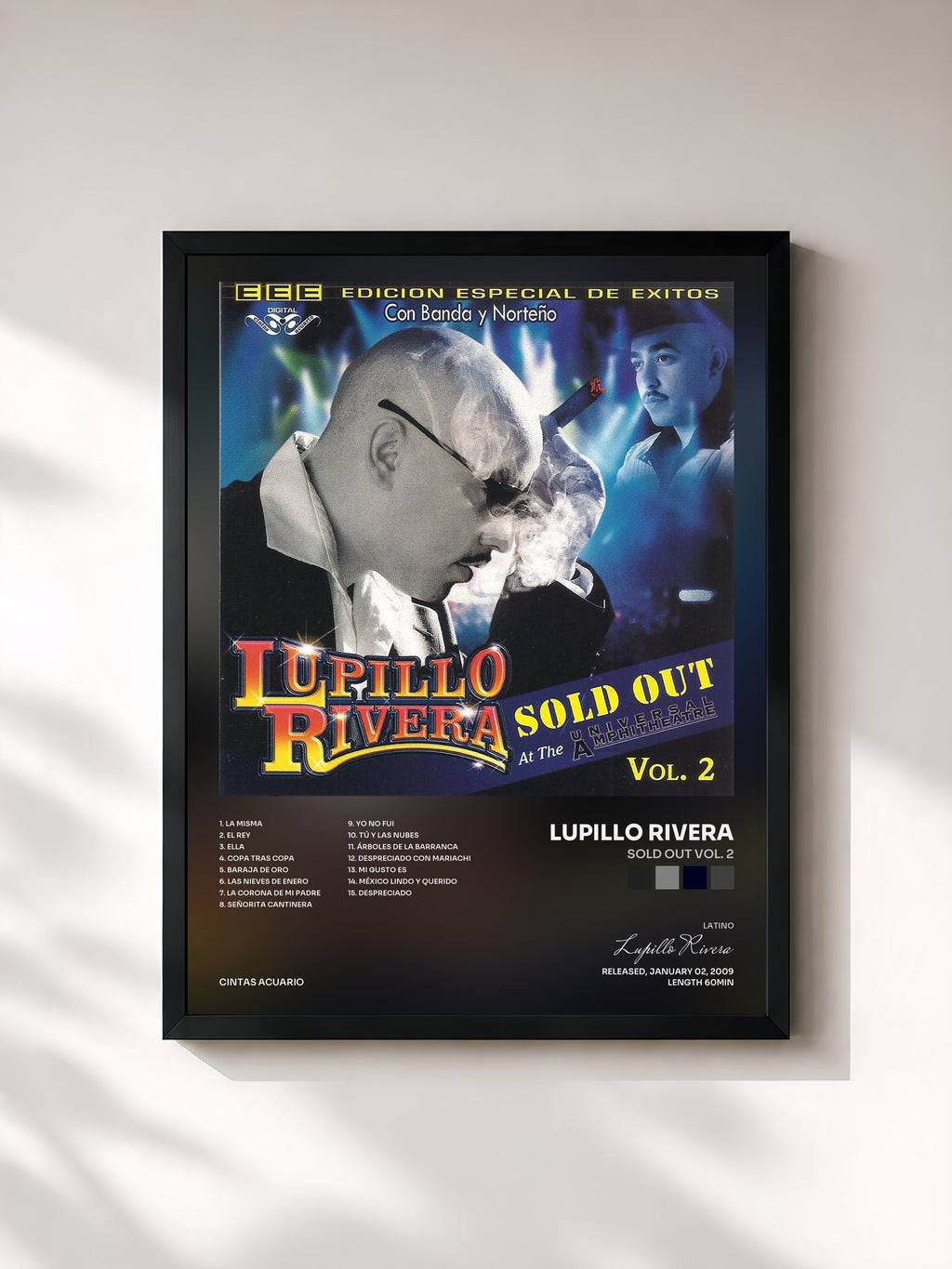 #noir Tableau de l'album Sold Out Vol. 2 de Lupillo Rivera, cadre noir, imprimé et encadré en France