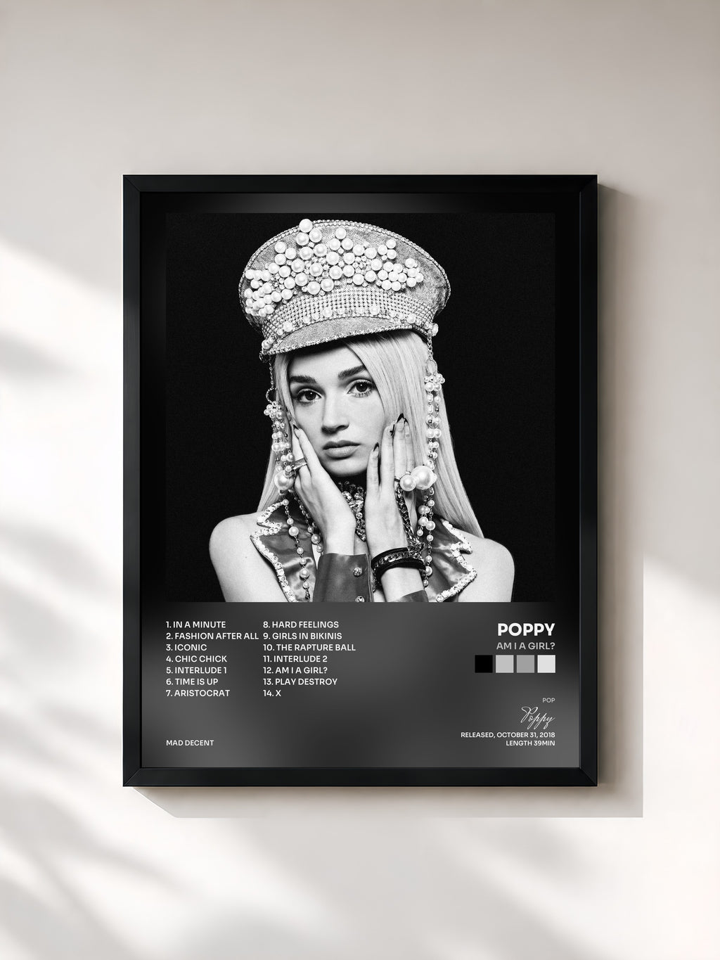 #noir Tableau de l'album Am I A Girl? de Poppy, cadre noir, imprimé et encadré en France