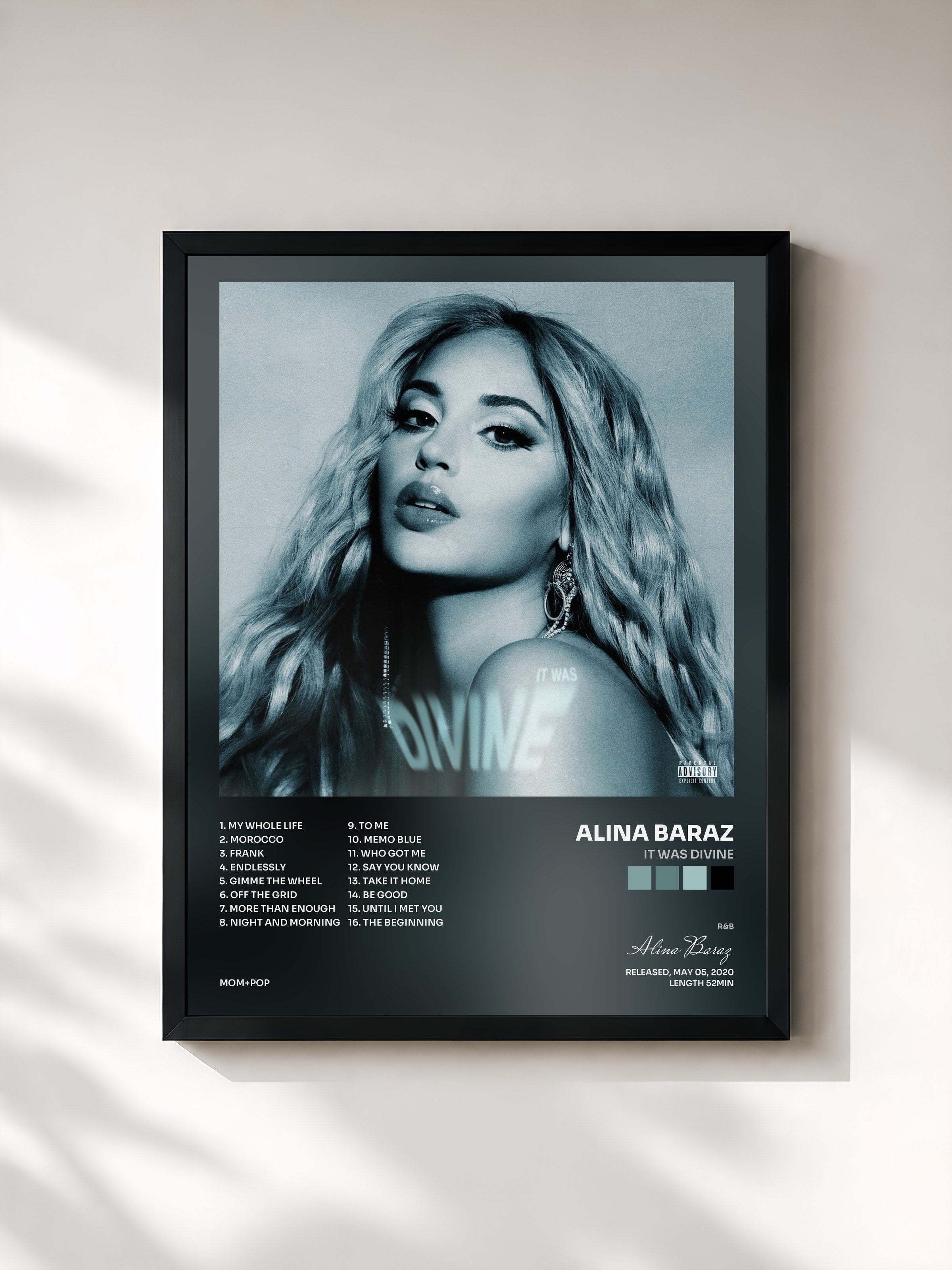 #noir Tableau de l'album It Was Divine de Alina Baraz, cadre noir, imprimé et encadré en France