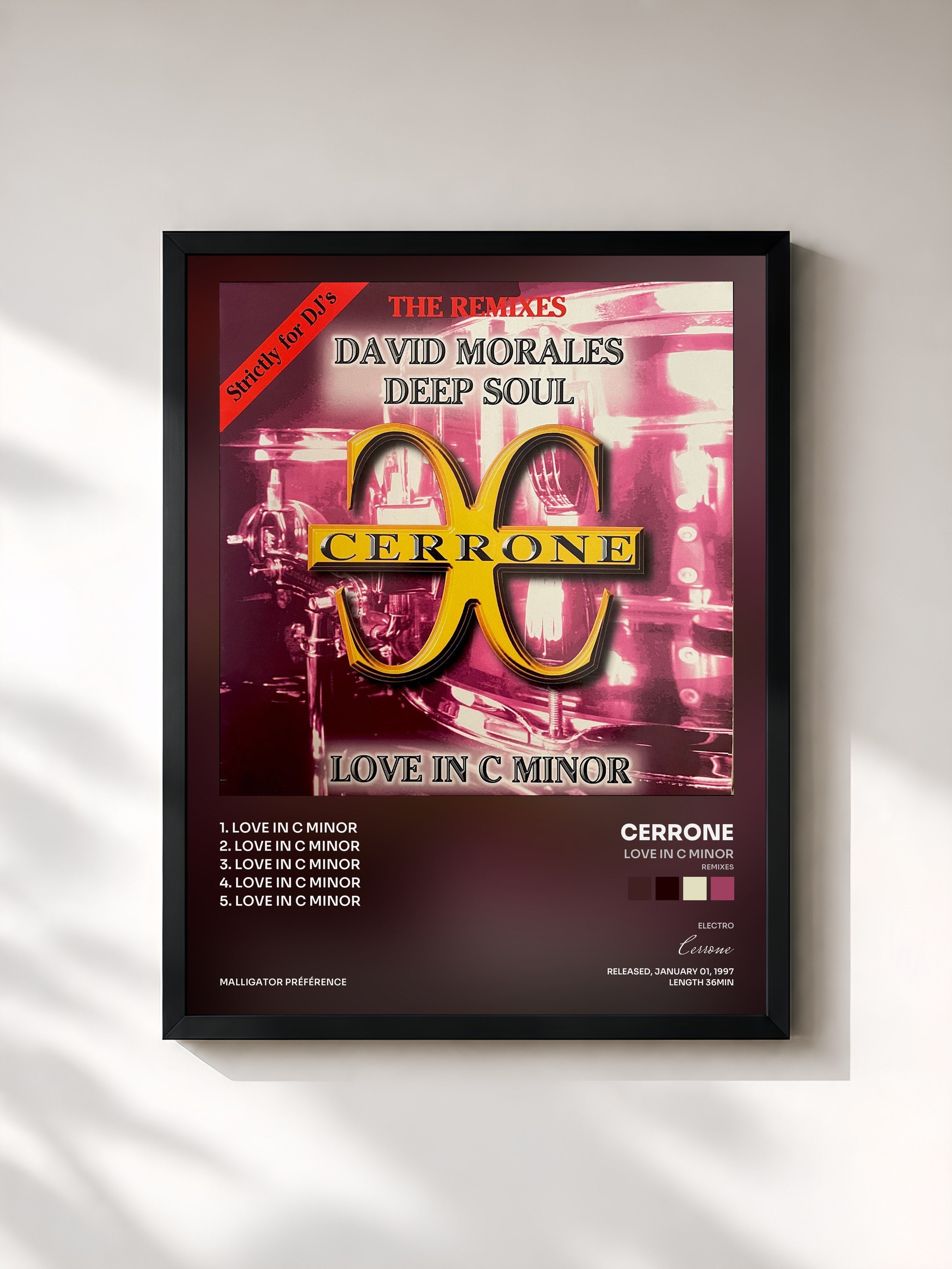 #noir Tableau de l'album Love in C Minor (Remixes) de Cerrone, cadre noir, imprimé et encadré en France