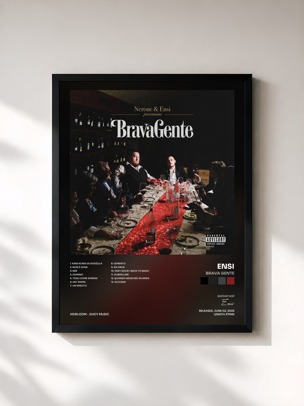 #noir Tableau de l'album BRAVA GENTE de Ensi, cadre noir, imprimé et encadré en France