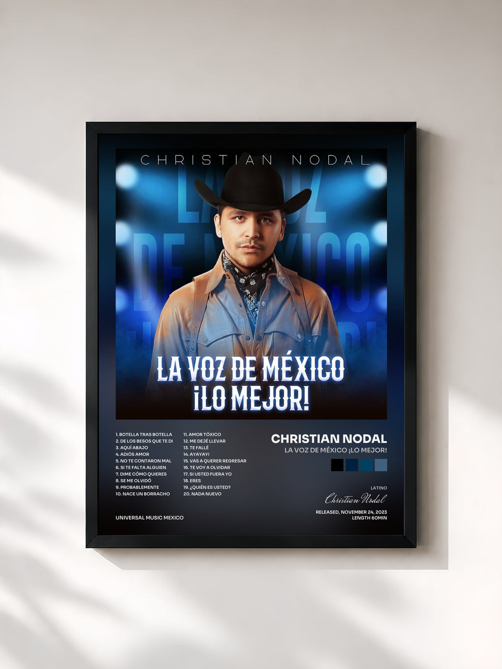 #noir Tableau de l'album La Voz De México ¡Lo Mejor! de Christian Nodal, cadre noir, imprimé et encadré en France