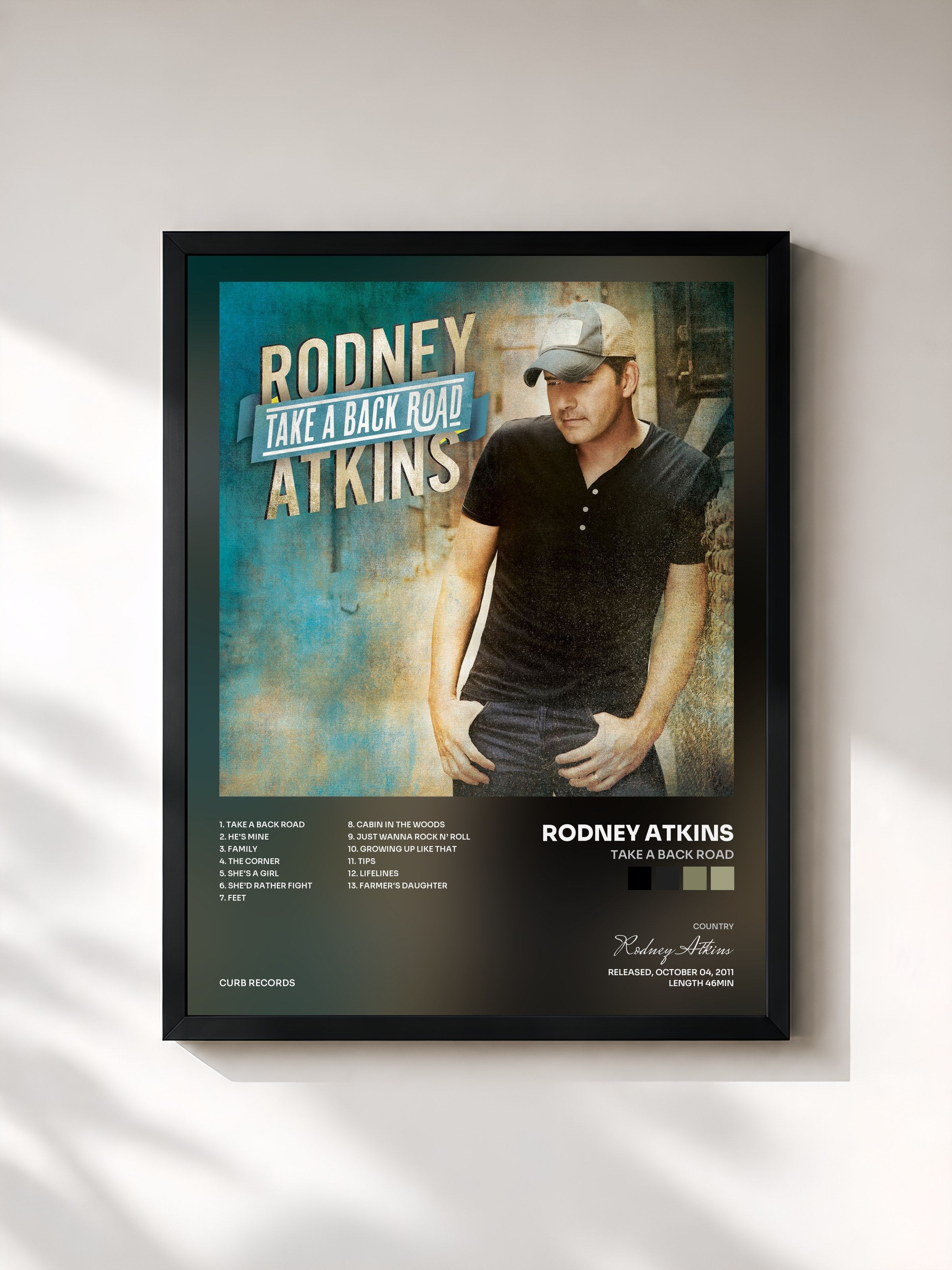 #noir Tableau de l'album Take A Back Road de Rodney Atkins, cadre noir, imprimé et encadré en France