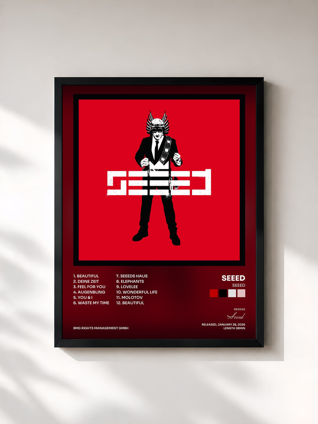 #noir Tableau de l'album SEEED de Seeed, cadre noir, imprimé et encadré en France