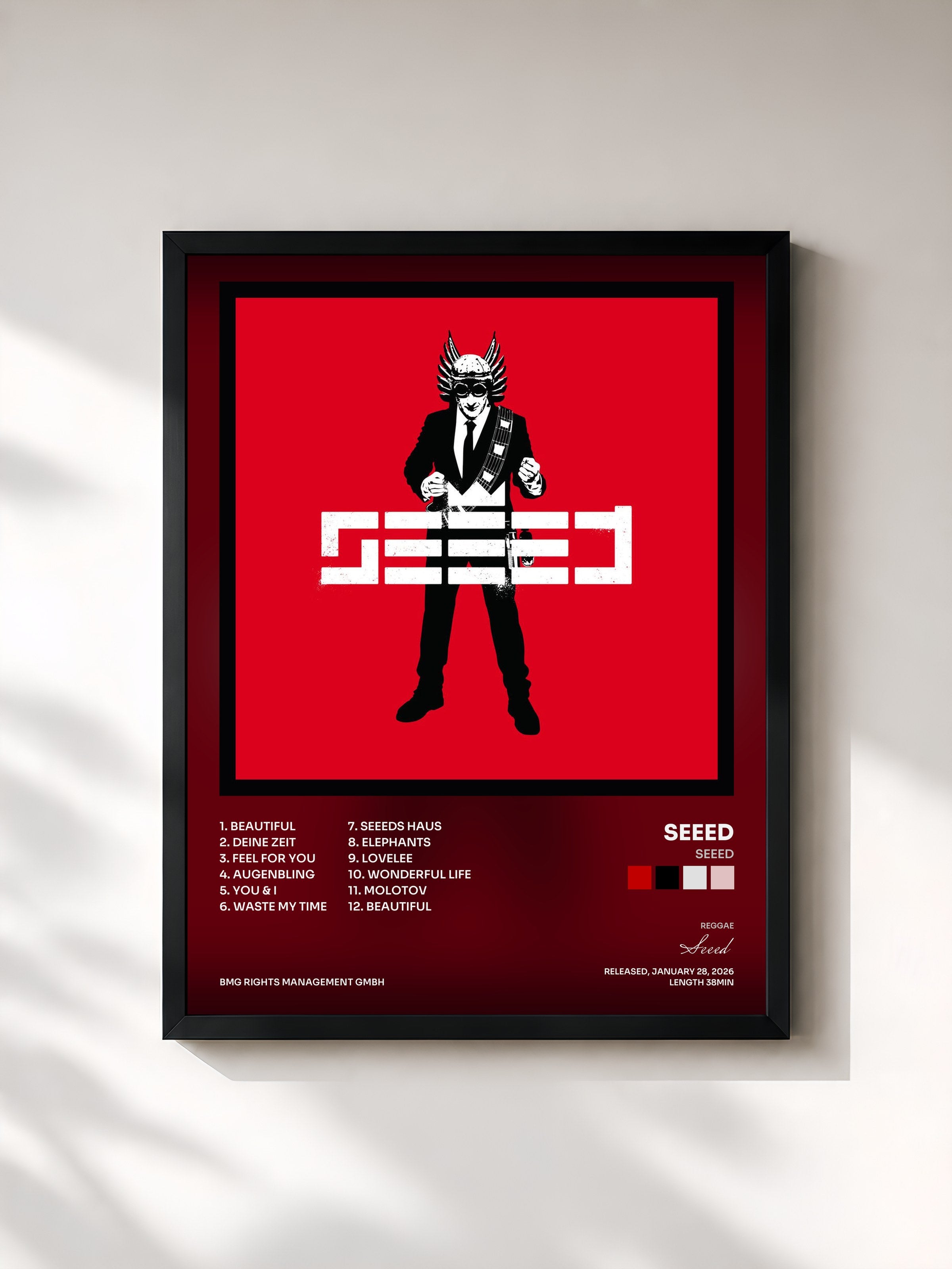 #noir Tableau de l'album SEEED de Seeed, cadre noir, imprimé et encadré en France