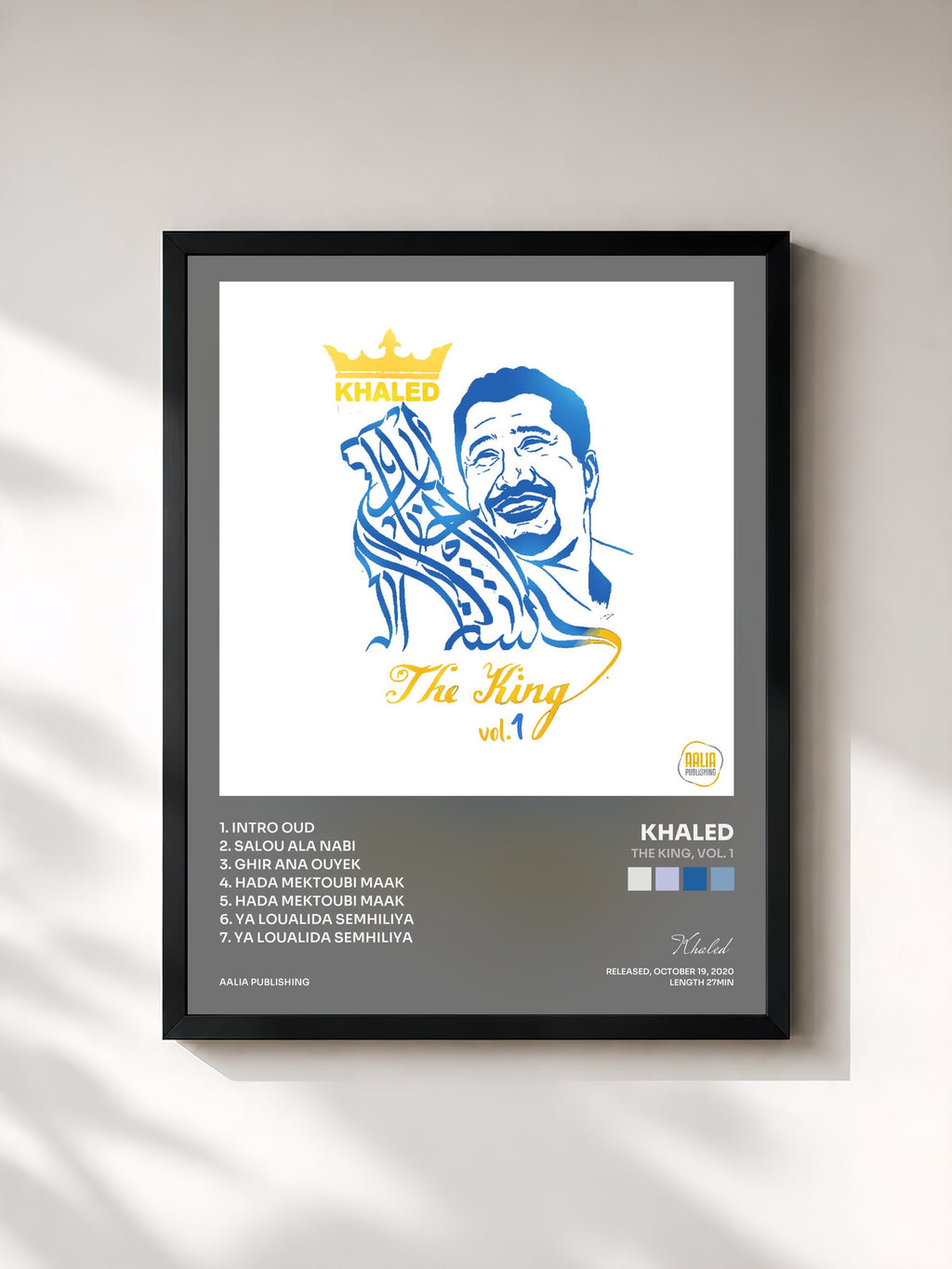 #noir Tableau de l'album The King, Vol. 1 de Khaled, cadre noir, imprimé et encadré en France