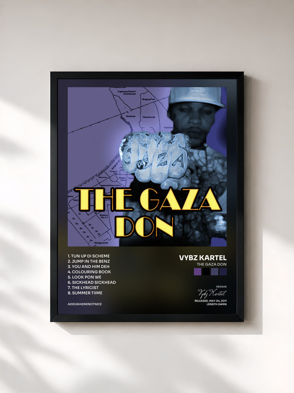 #noir Tableau de l'album The Gaza Don de Vybz Kartel, cadre noir, imprimé et encadré en France