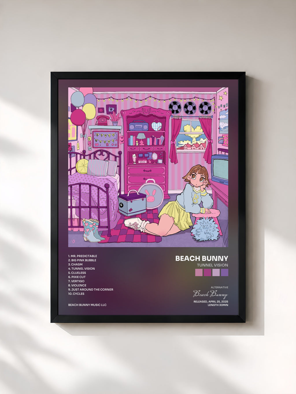 #noir Tableau de l'album Tunnel Vision de Beach Bunny, cadre noir, imprimé et encadré en France
