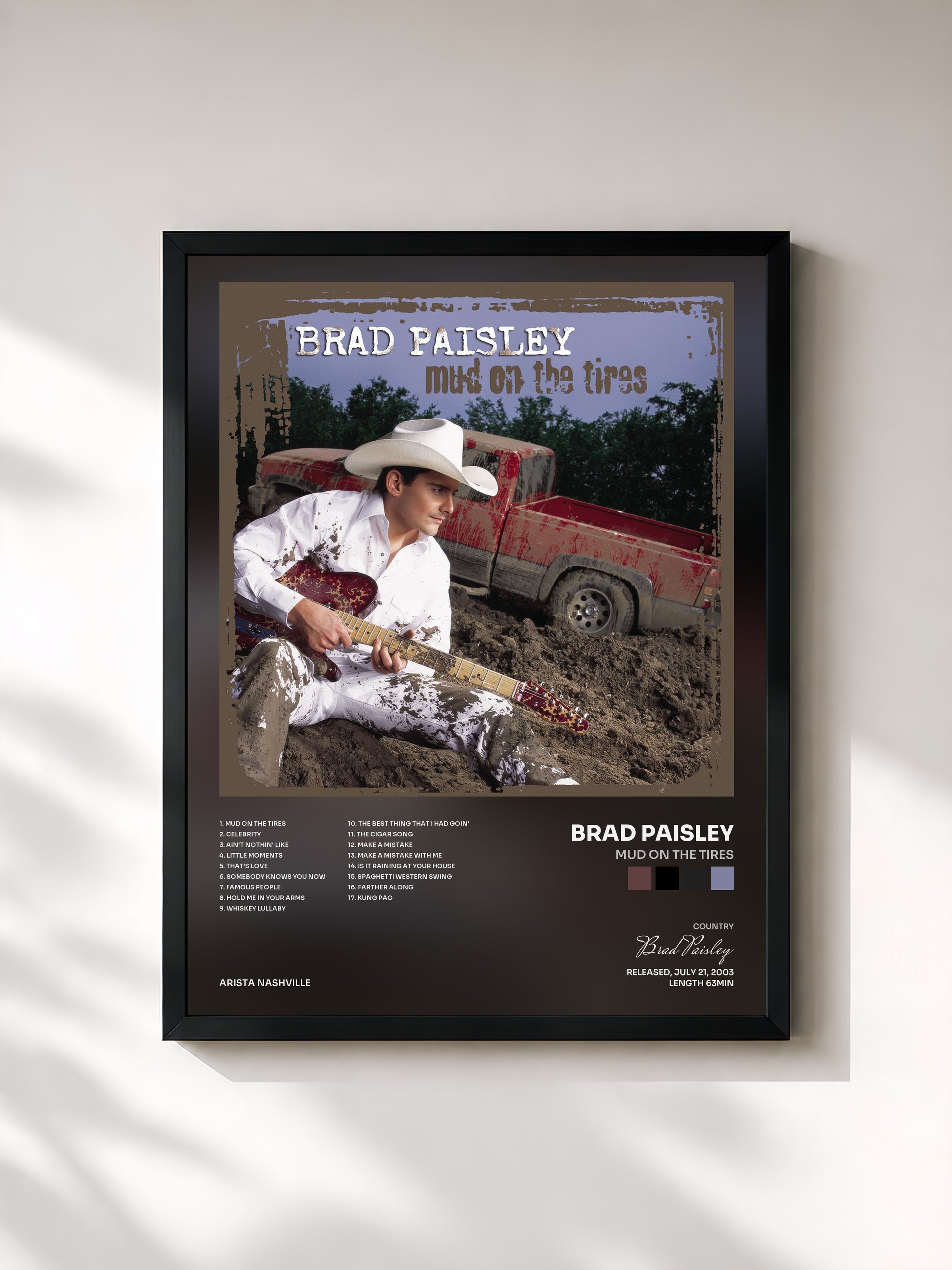 #noir Tableau de l'album Mud On The Tires de Brad Paisley, cadre noir, imprimé et encadré en France